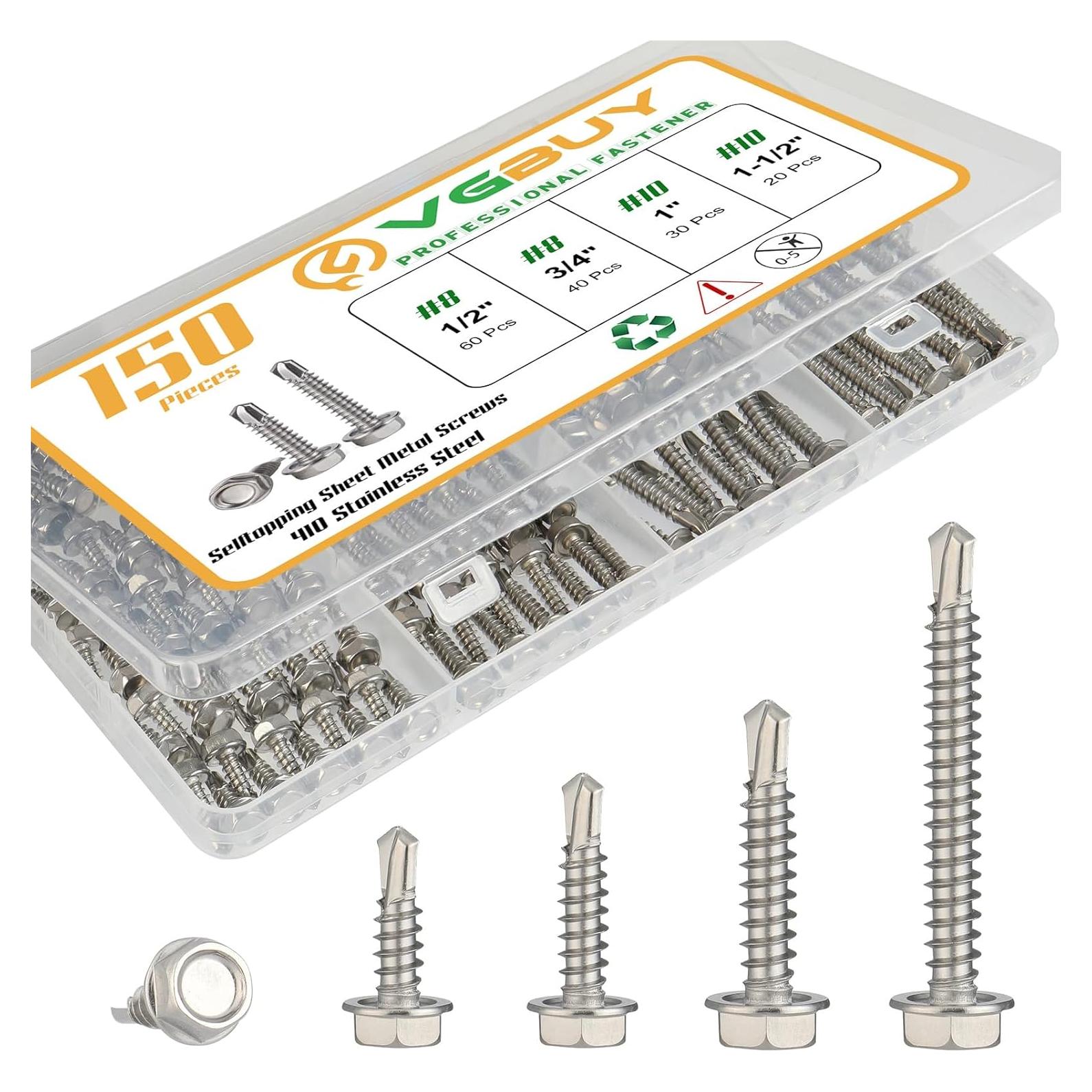 Kit de Tornillos Autoperforantes VGBUY 150 Piezas Acero Inoxidable