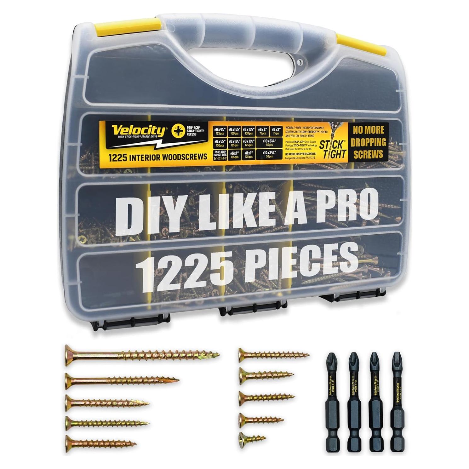 Kit de Surtido de Tornillos de Madera Velocity 1225 Piezas