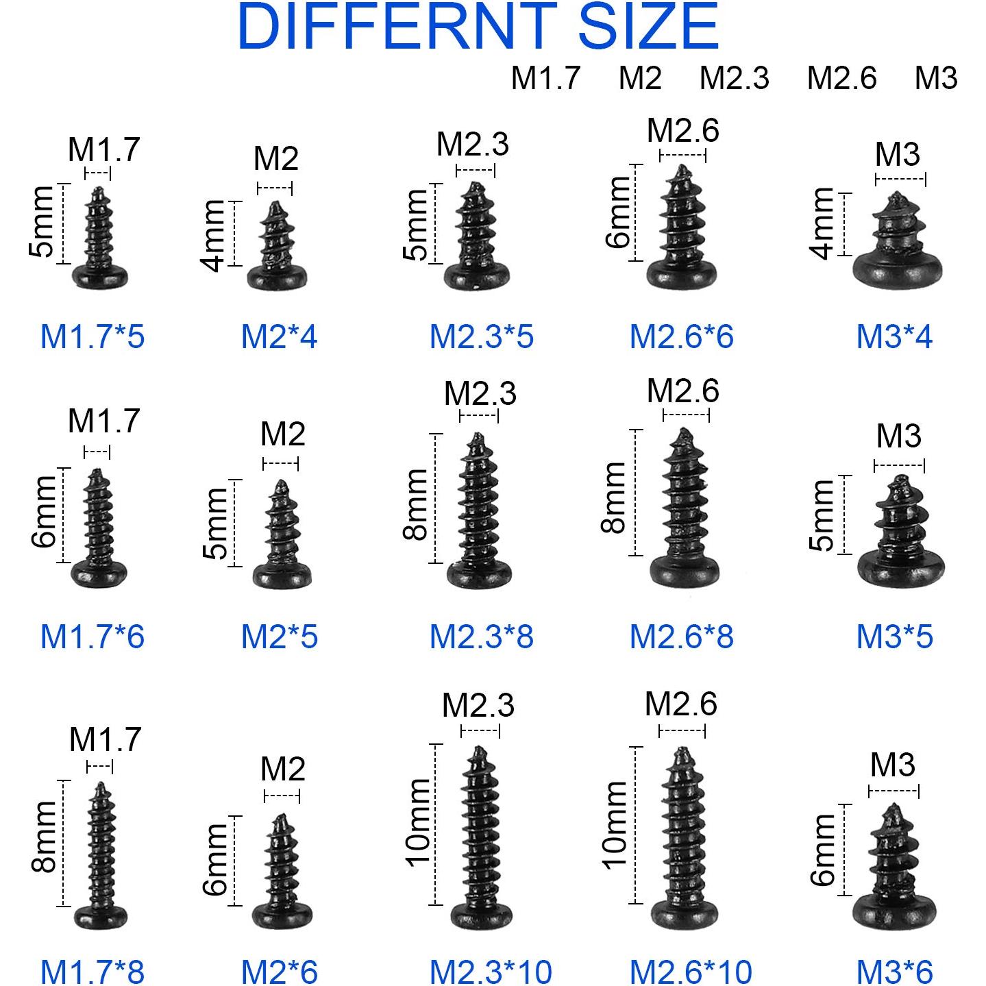 Juego de 750 Tornillos Autoperforantes M1.7-M3 HanTof