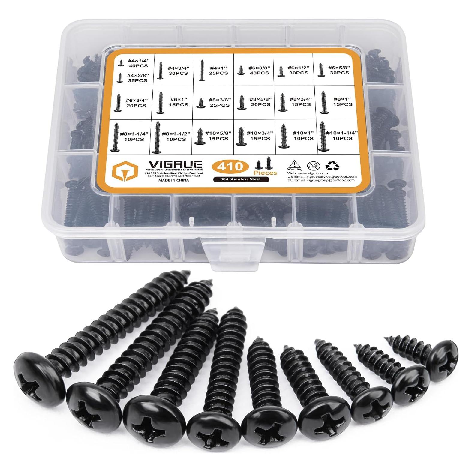 Tornillos de Acero Inoxidable VIGRUE 410Pcs Cabeza Pan Phillips