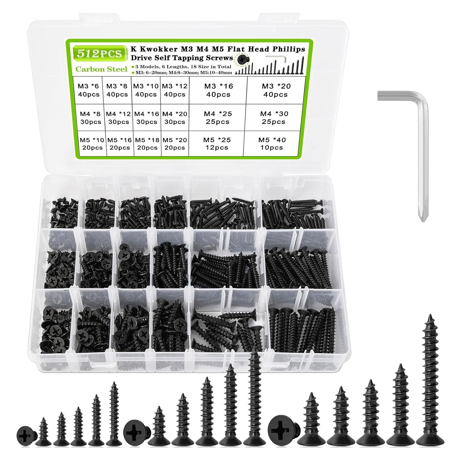 Kit de Tornillos Autoperforantes K Kwokker 512 Pcs M3 M4 M5