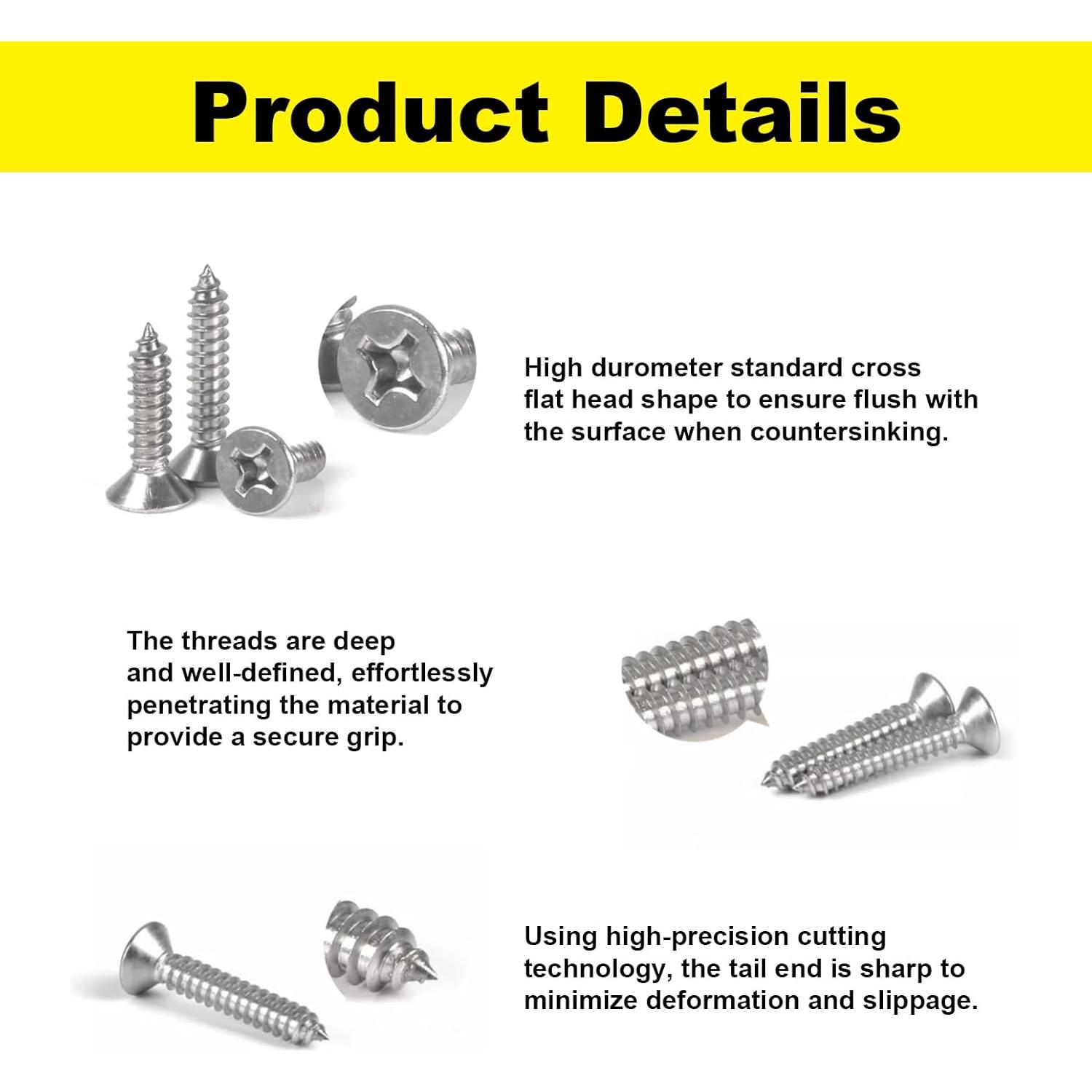 Juego de Tornillos de Cabeza Plana LERNOU 420 Pcs Acero Inoxidable