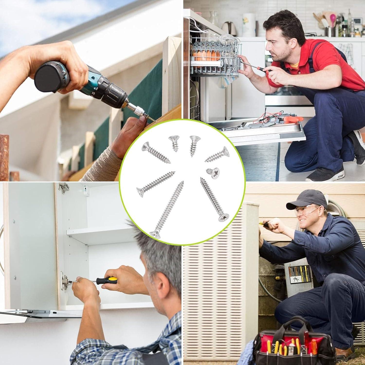 Juego de Tornillos de Cabeza Plana LERNOU 420 Pcs Acero Inoxidable