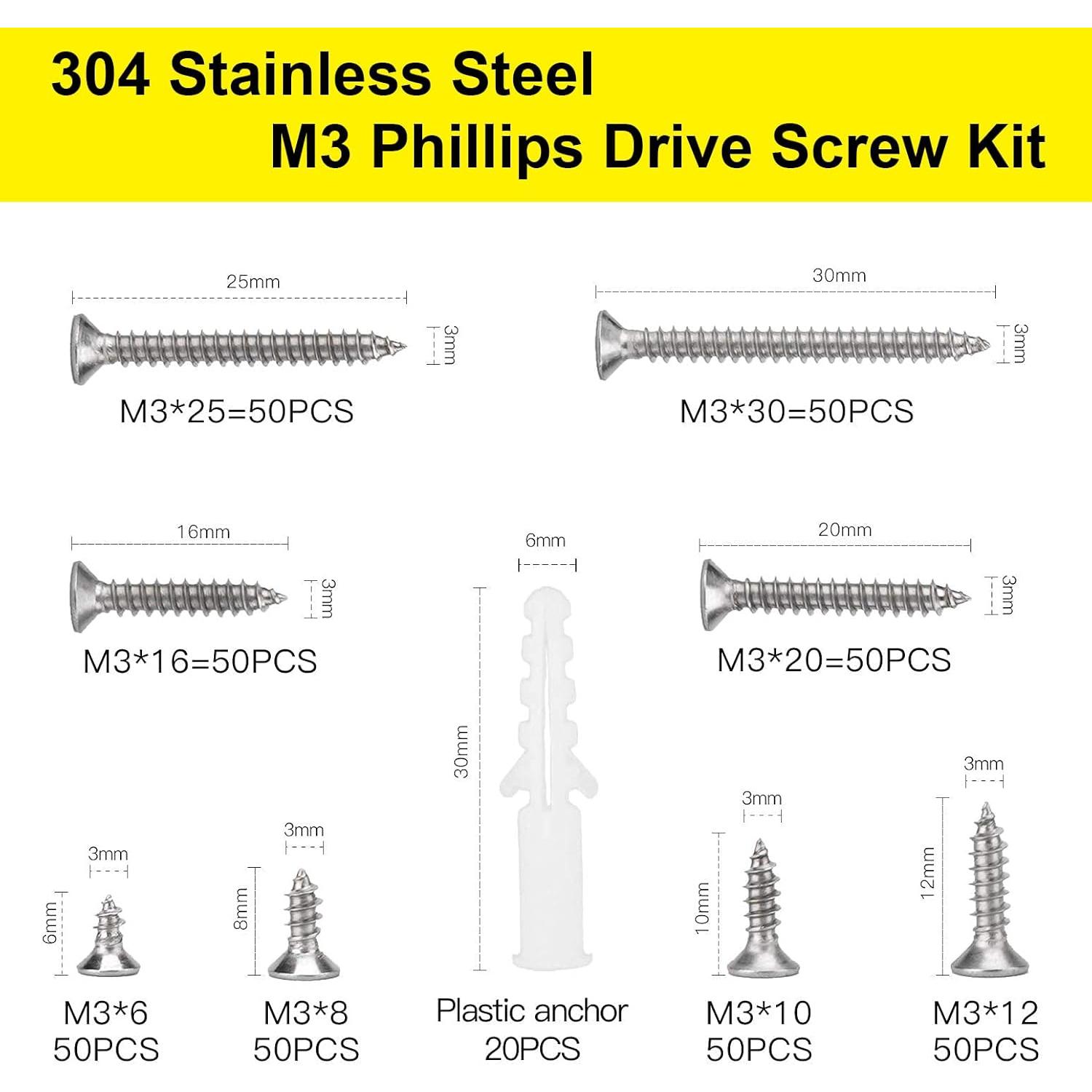 Juego de Tornillos de Cabeza Plana LERNOU 420 Pcs Acero Inoxidable