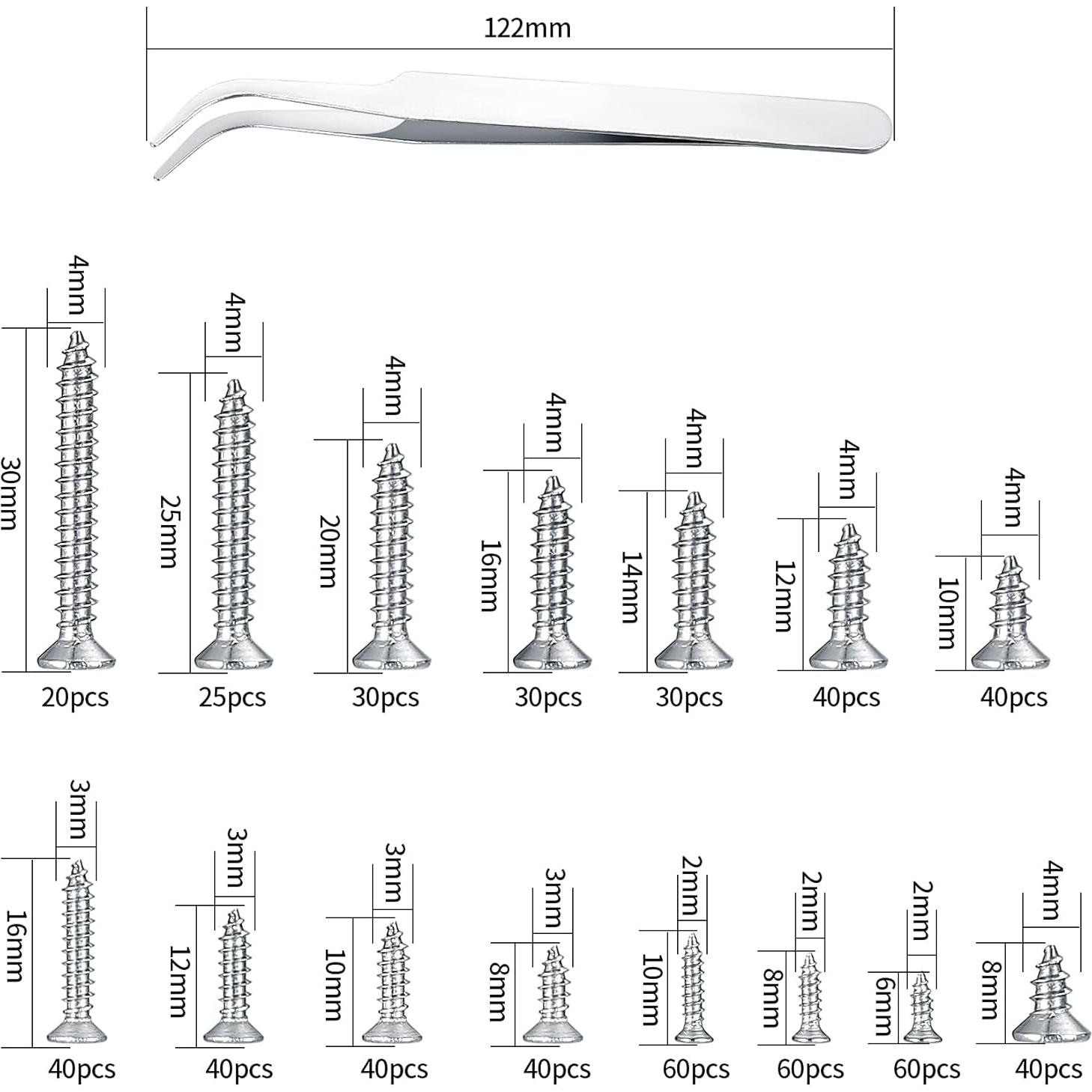 Kit de Tornillos Autoperforantes para Madera Qiwuhai 595 Piezas