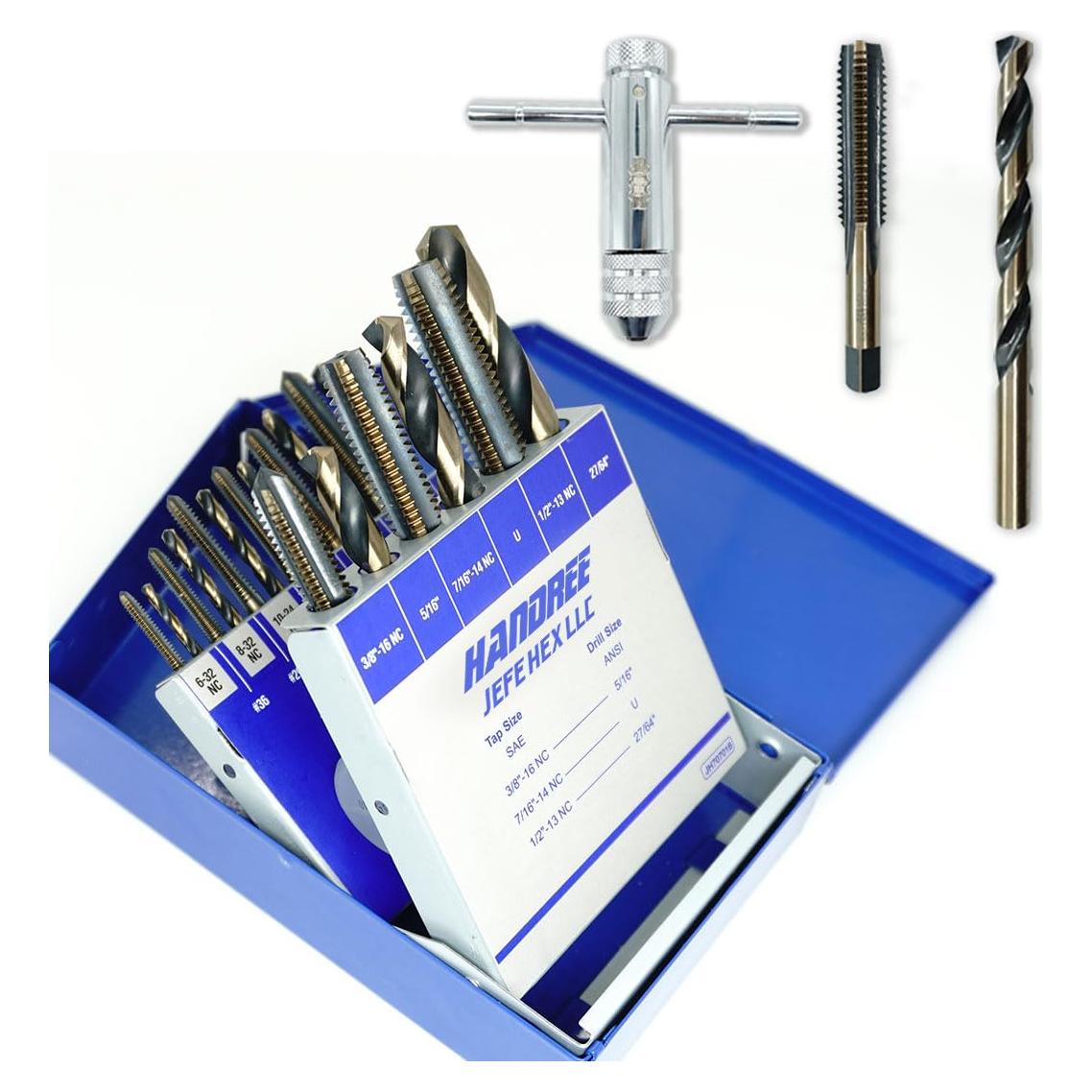 Juego de Brocas y Machos 18pcs JEFE HEX HSS con Llave