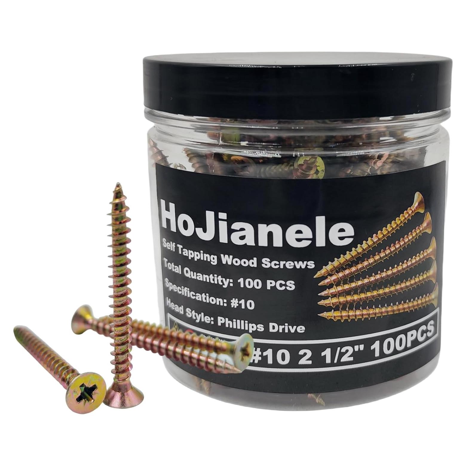Tornillos de Madera Autoperforantes HoJianele #10 100pcs 6.35cm