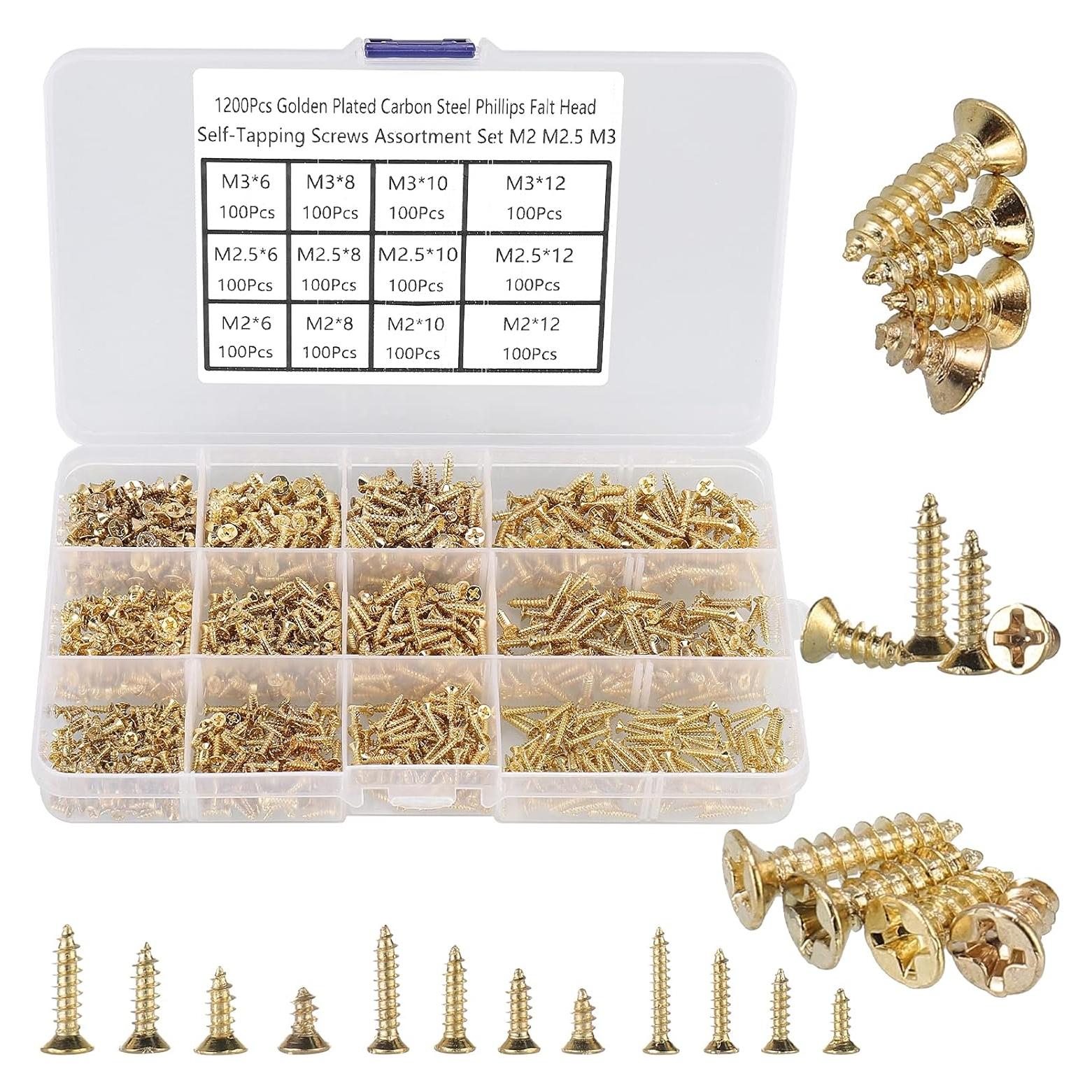 1200 Tornillos Phillips Autoperforantes M2 M2.5 M3 Dorados