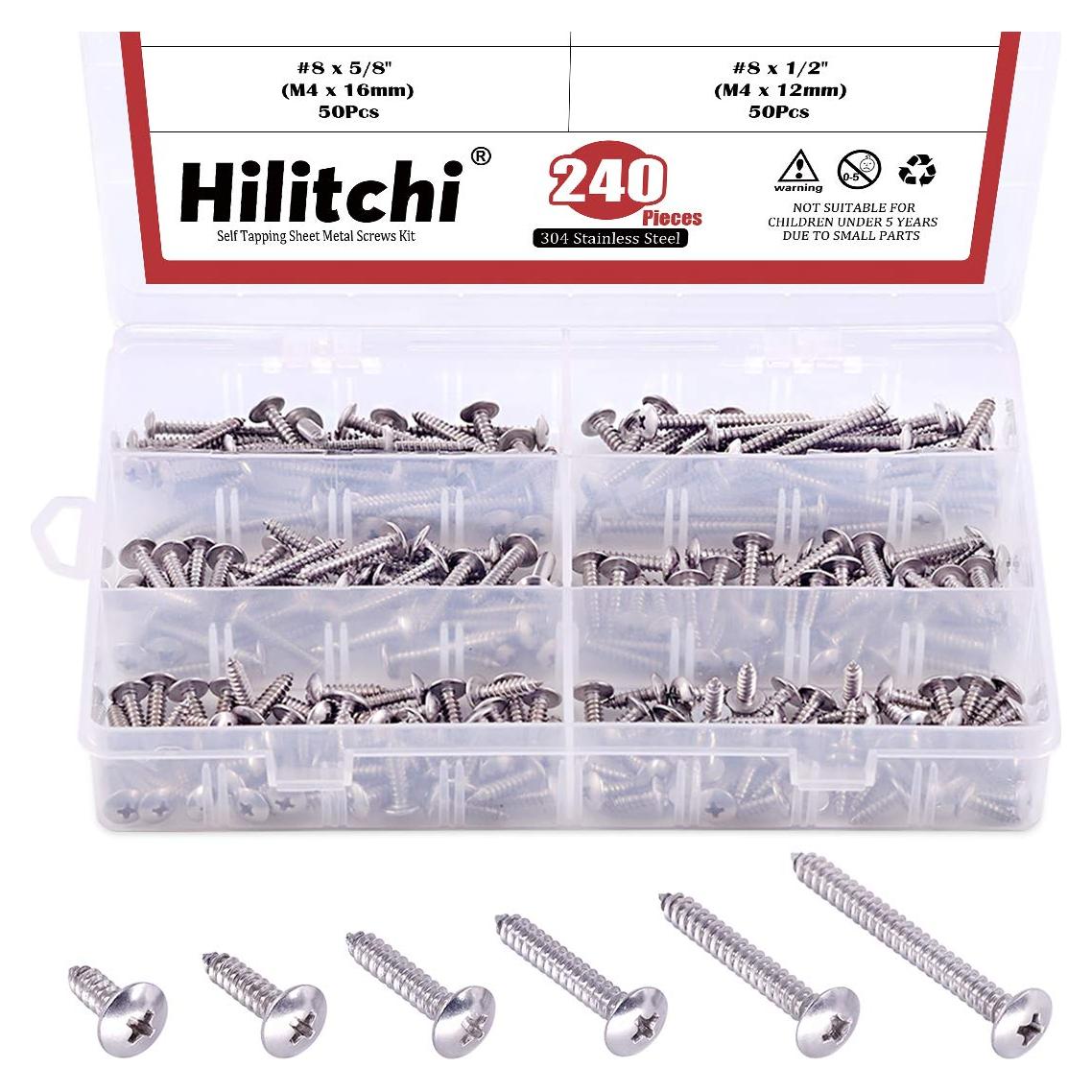 Kit de Tornillos Autoperforantes Hilitchi 240 Pcs Acero Inoxidable