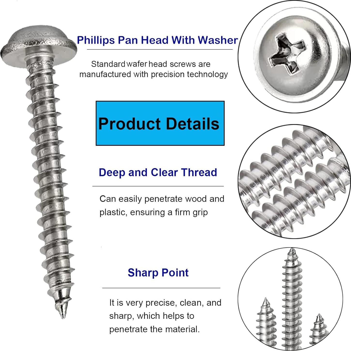 700 Tornillos Phillips con Arandela Autoperforantes Acero Inoxidable 304