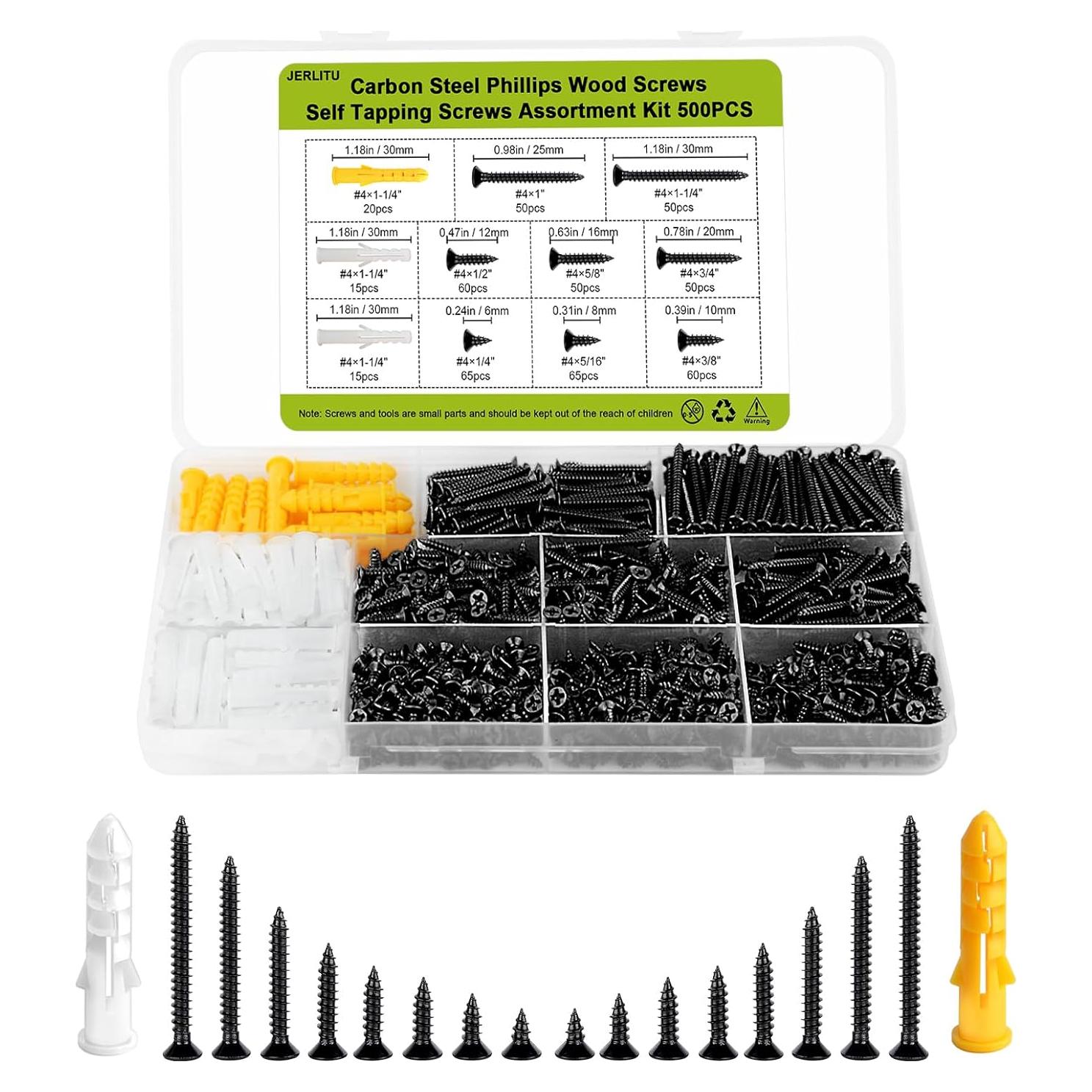 Kit de Tornillos de Cabeza Plana Phillips JERLITU 500 Pcs M3