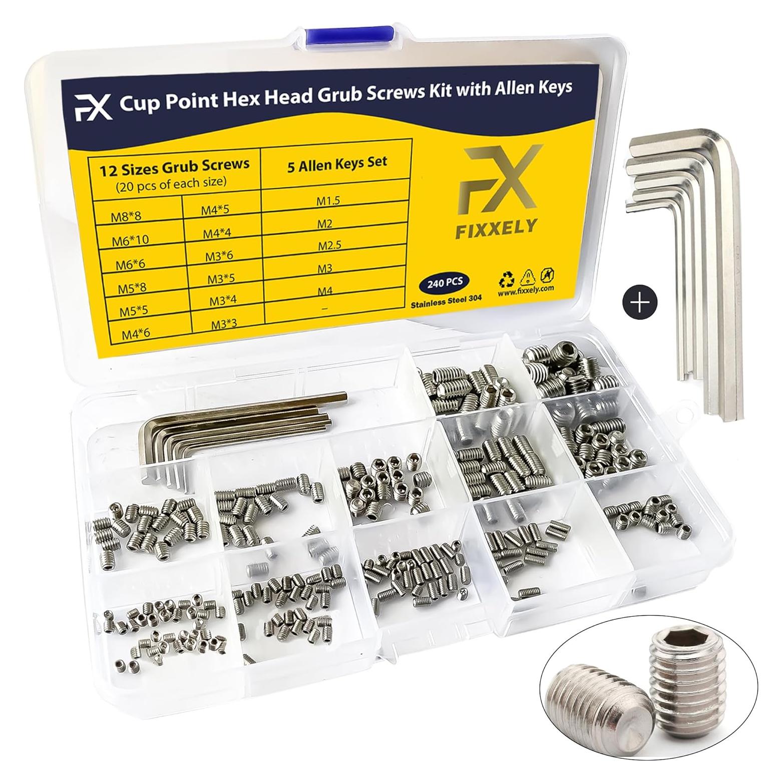 Kit de Tornillos de Presión Métricos FIXXELY 240 Pcs Acero Inoxidable