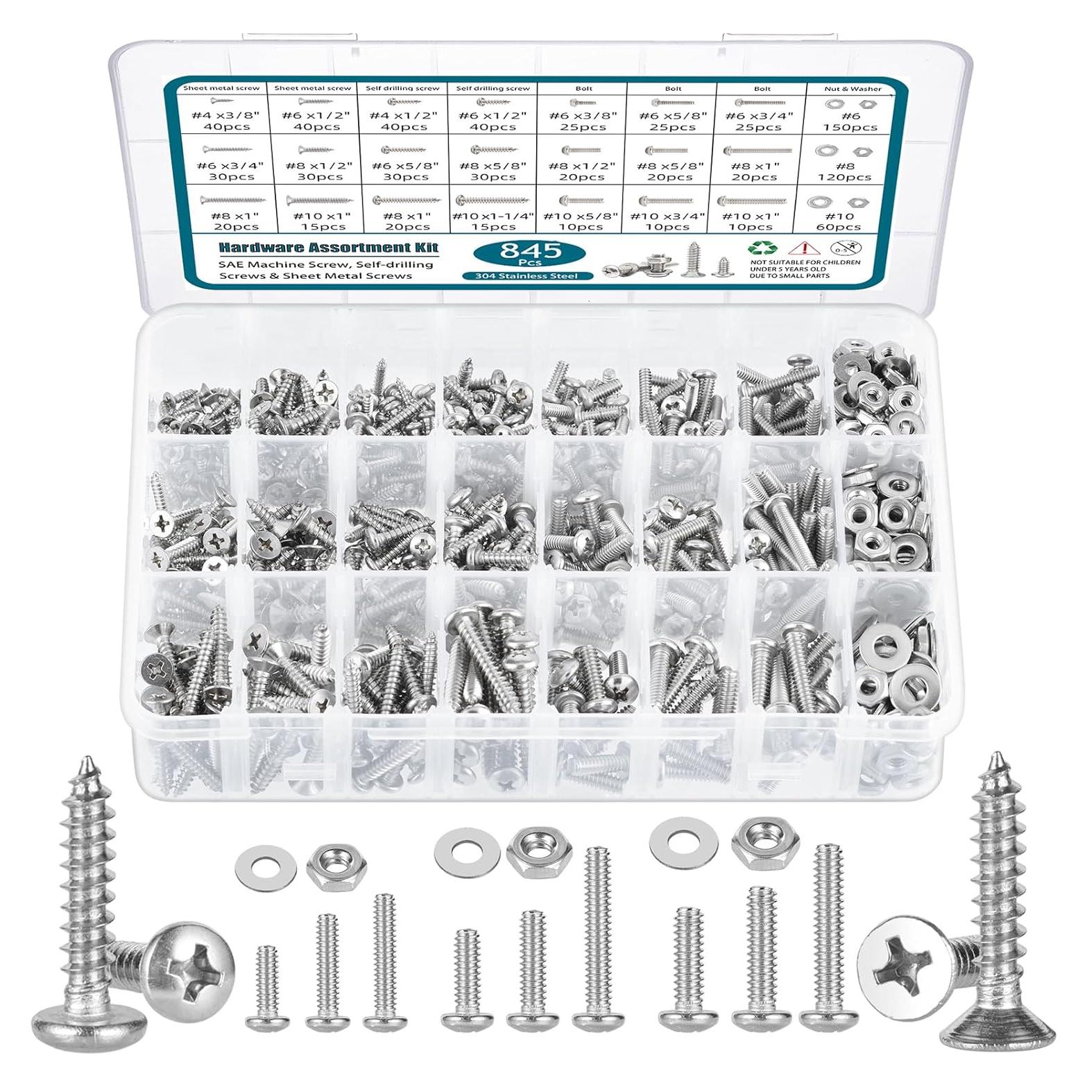 Kit de 845 Piezas de Tornillos y Tuercas SATANTECH Acero Inoxidable