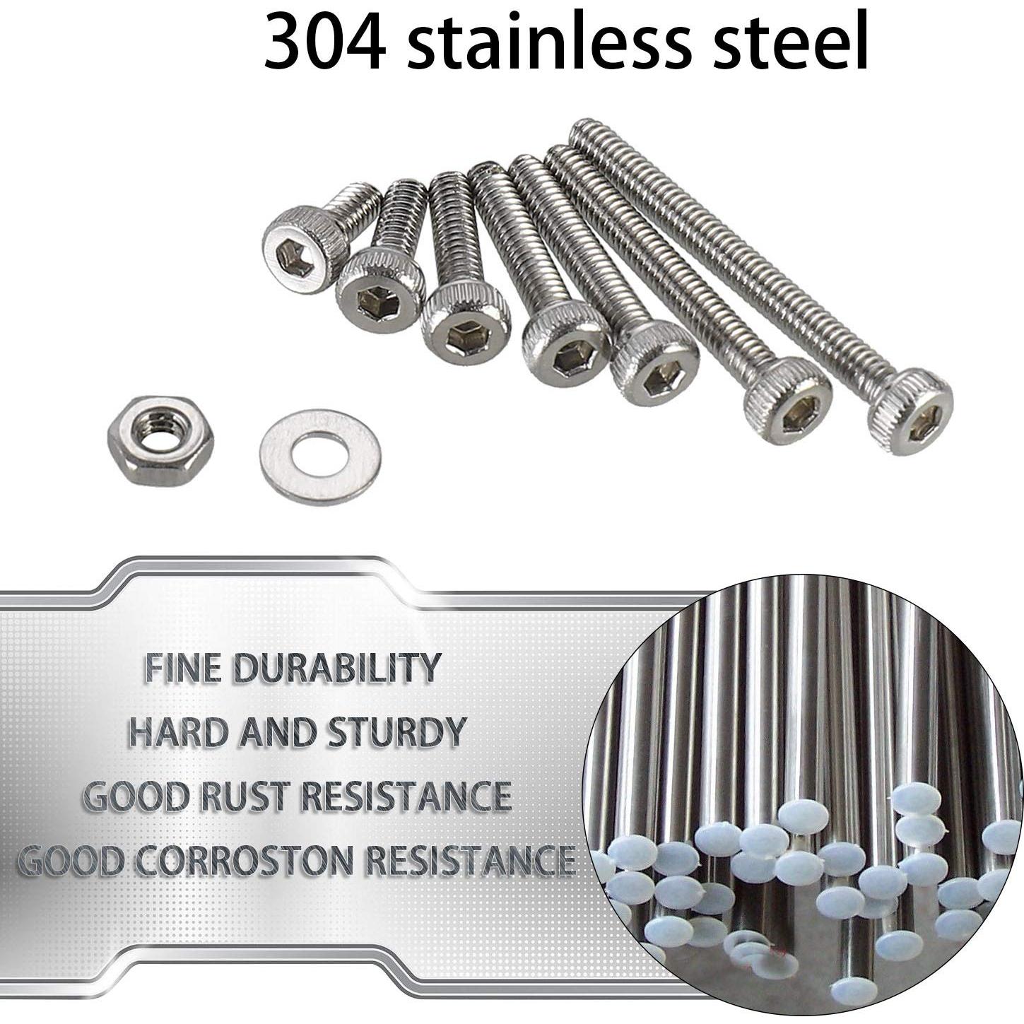 Kit 410 Pcs Tornillos de Cabeza Hexagonal M2 Acero Inoxidable 304