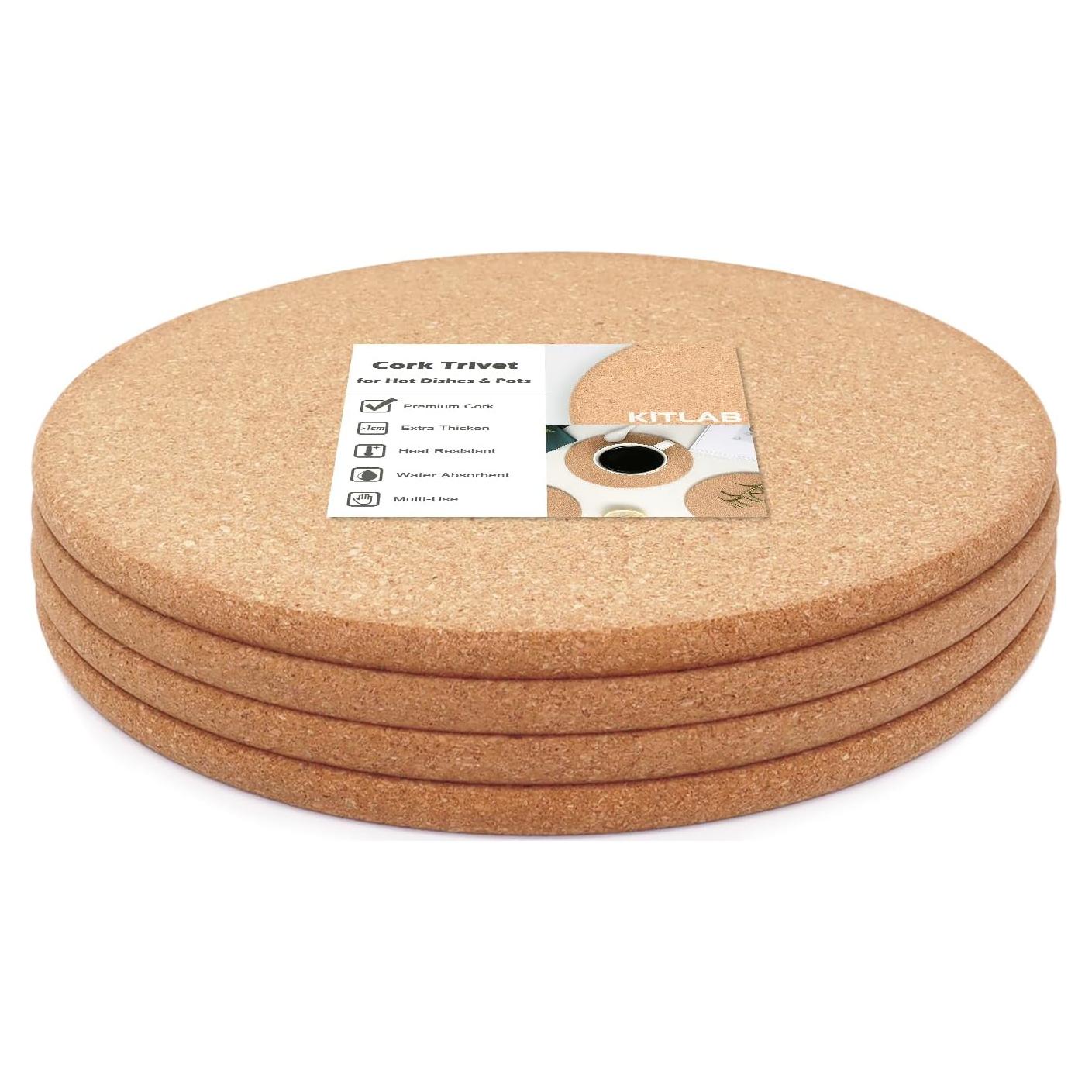 Trivet de Corcho KITLAB 4 Piezas 25.4 cm Resistente al Calor