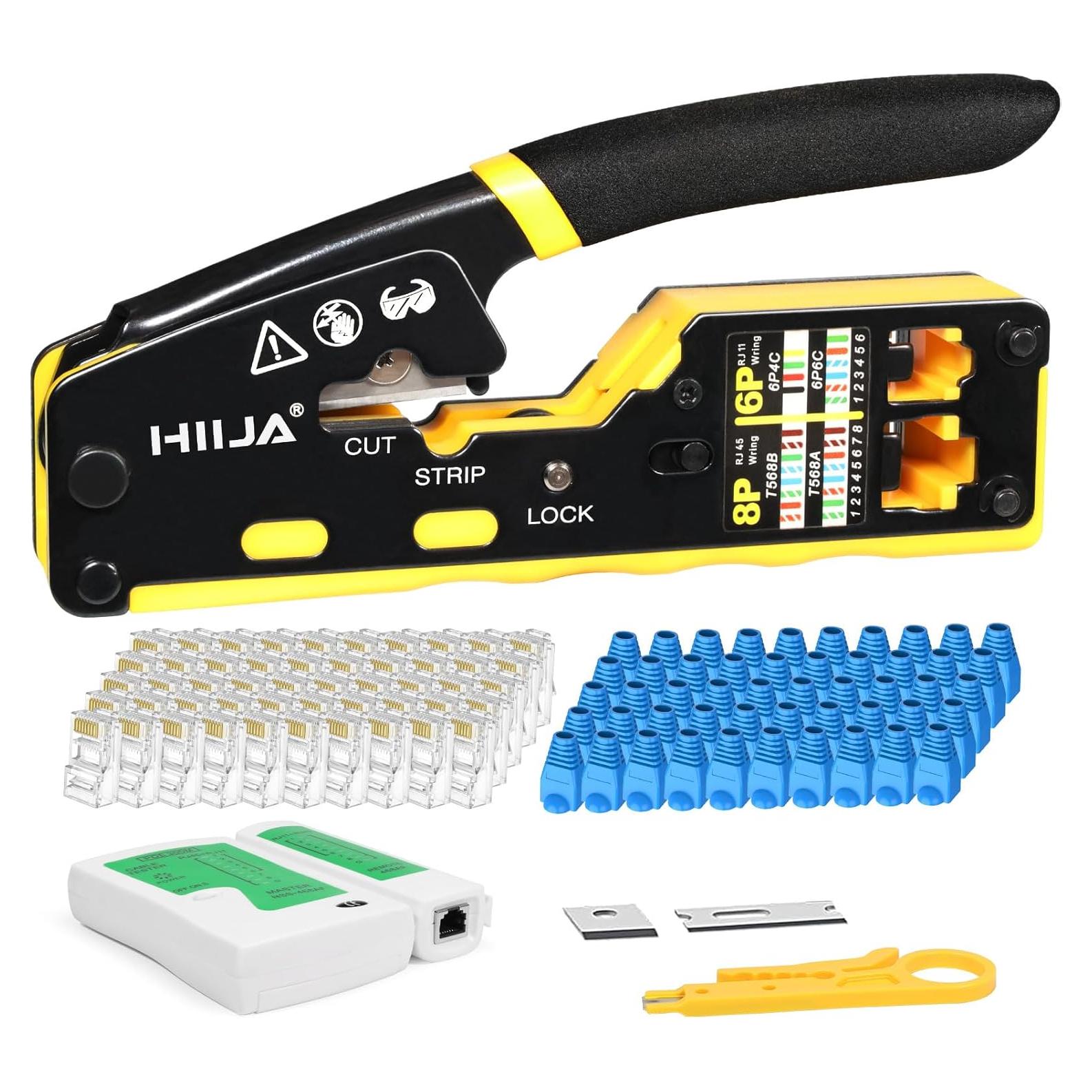 Kit de Crimpado RJ45 Pasante HIIJA con Probador y 50 Conectores