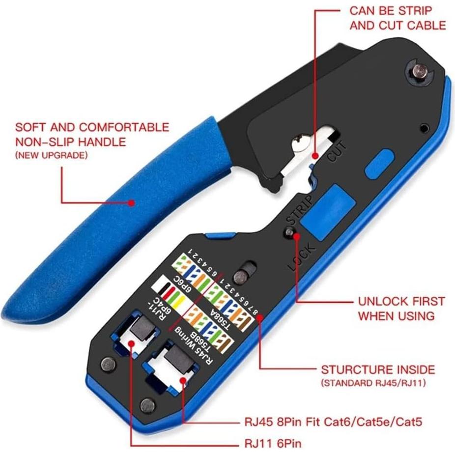 Kit de Crimpado RJ45 LSLANSOON 103 Piezas con Crimpadora