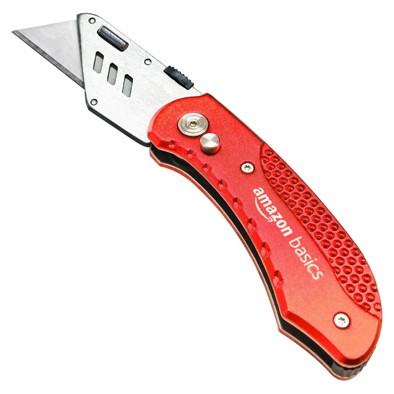 Cuchillo Utilitario Plegable Amazon Basics, Aluminio Rojo