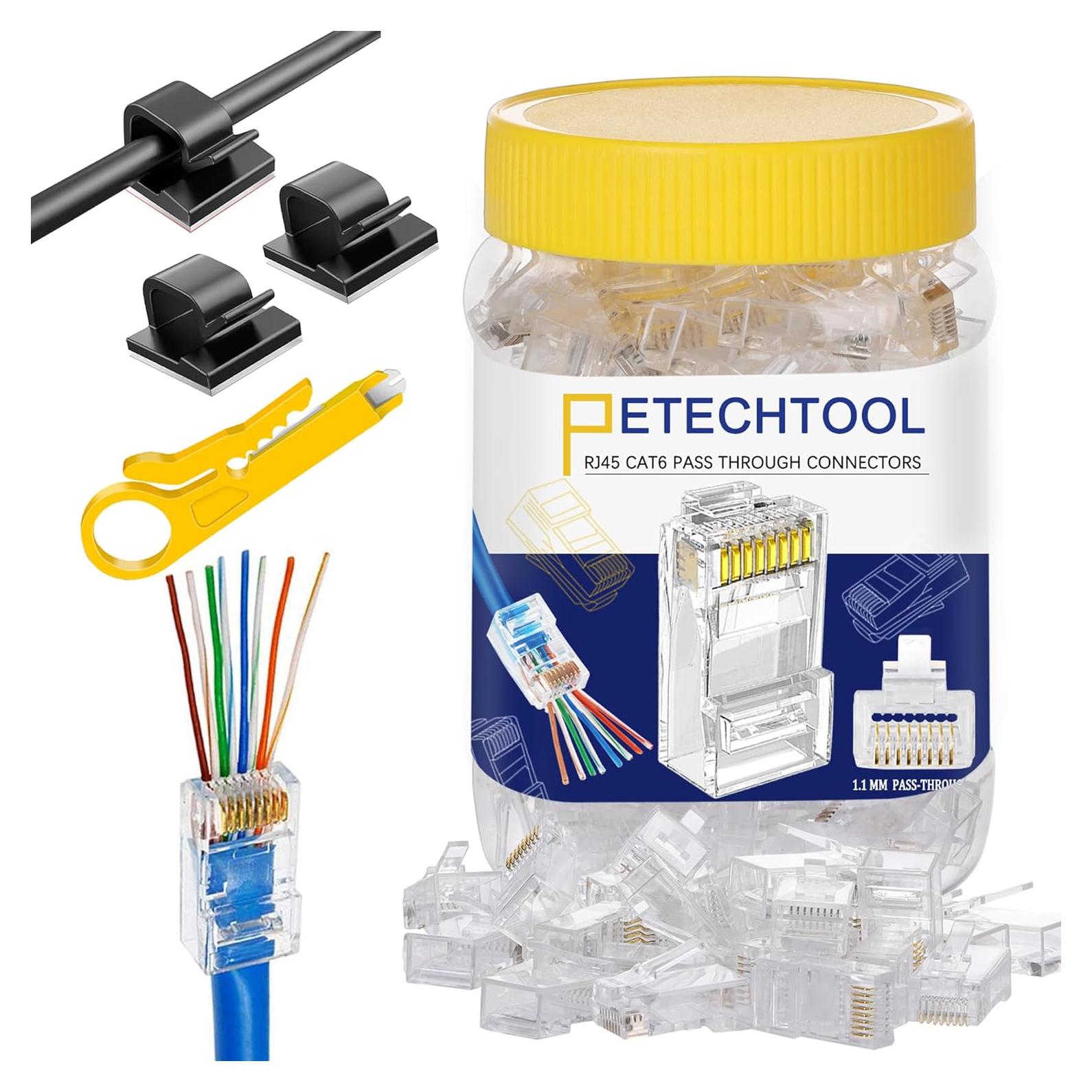 Conectores RJ45 Passthrough Cat6 PETECHTOOL 130 Piezas