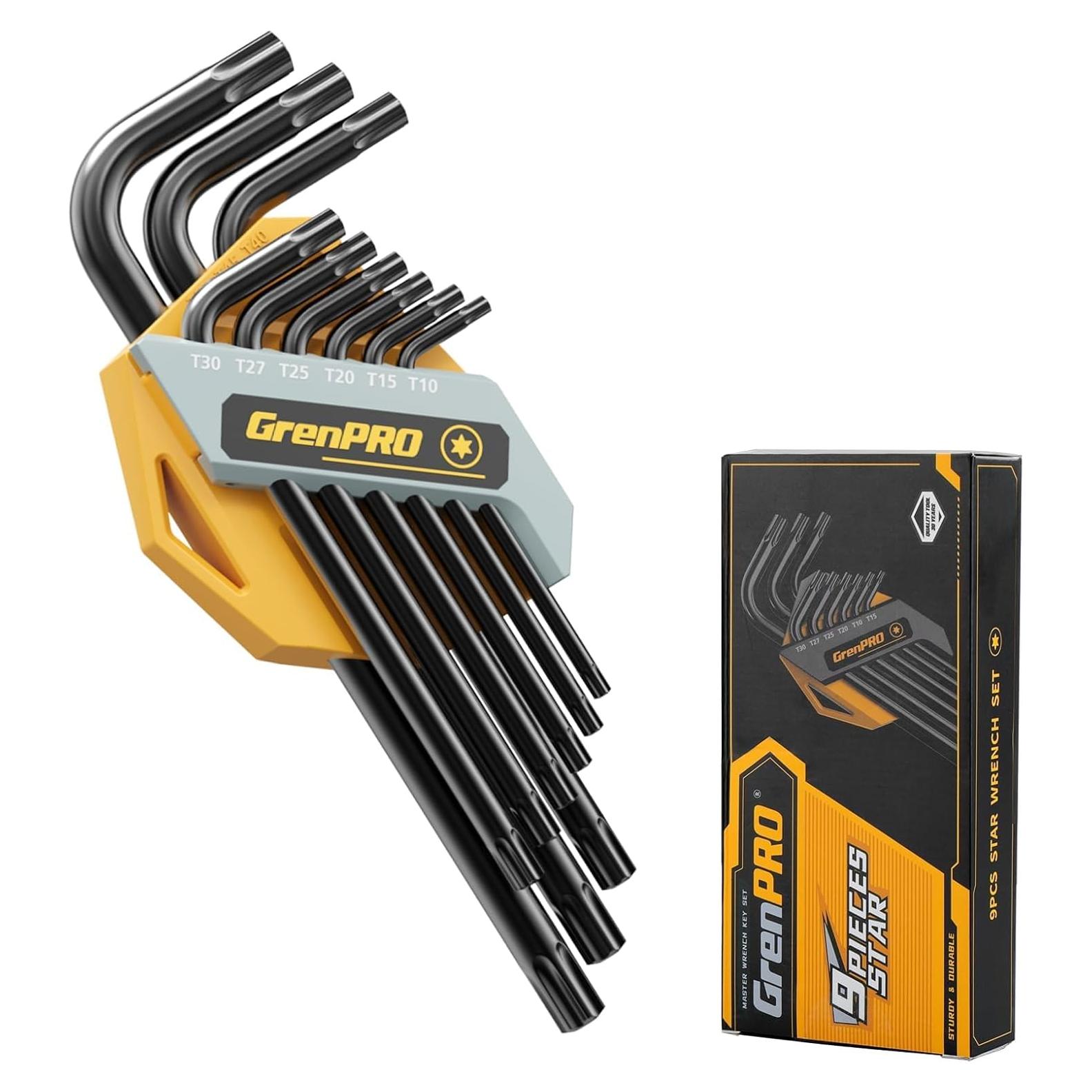 Juego de Llaves Torx 9 Piezas GRENPRO T10-T50 Acero CR-V
