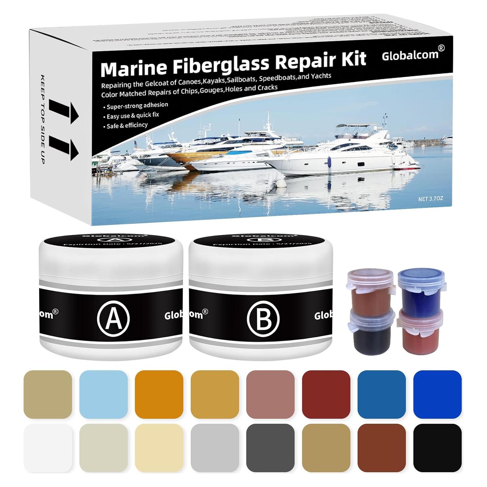 Kit de Reparación de Barcos de Fibra de Vidrio Globalcom - Color Blanco y Pastas