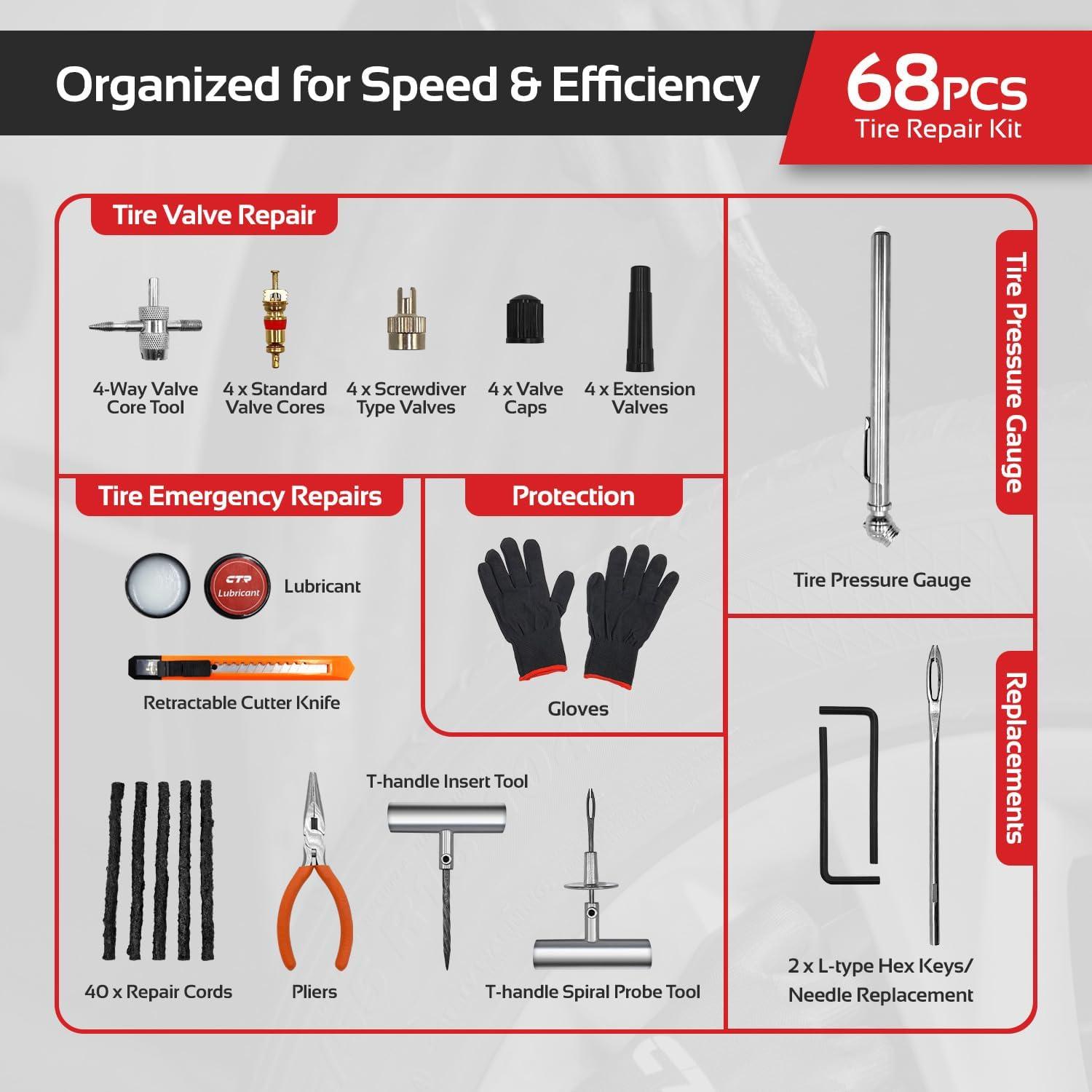 Kit de Reparación de Neumáticos CTR GE0001 - 68 Piezas