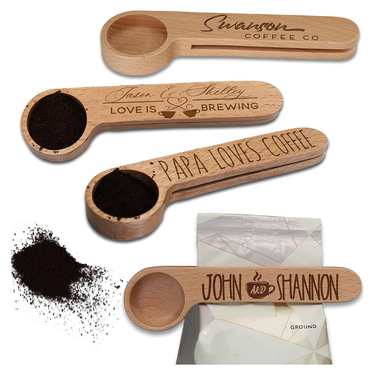 Cuchara de café personalizada con clip Etchey - Madera 15.24 cm