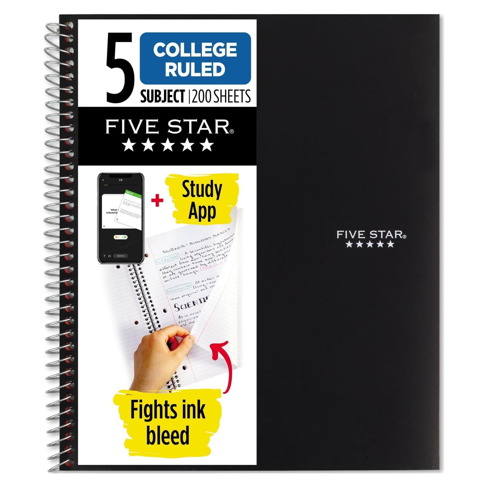 Cuaderno Espiral Five Star 5 Asignaturas 200 Hojas Negro