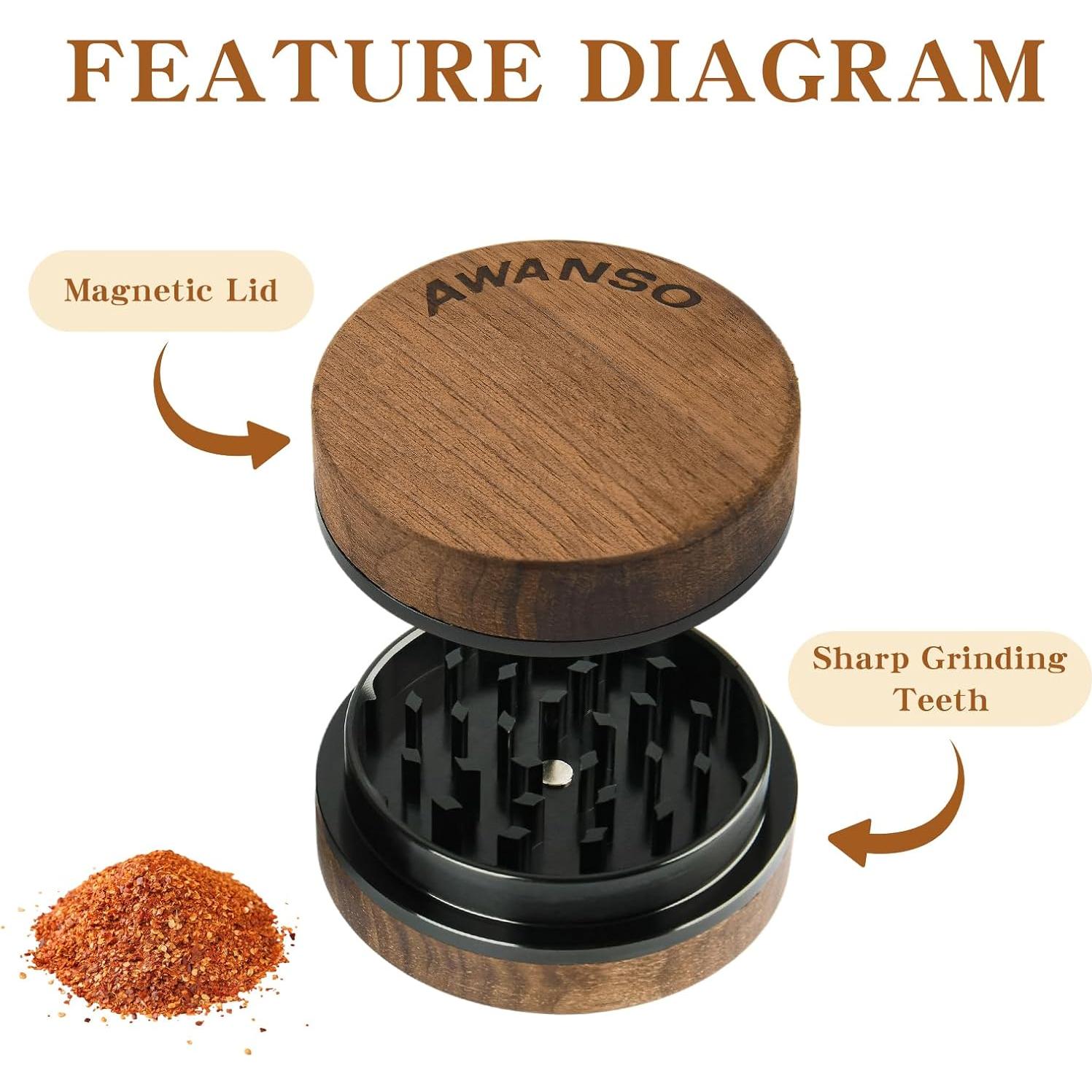 Molino de Especias Manual Awanso de Madera de Nogal 6.35 cm