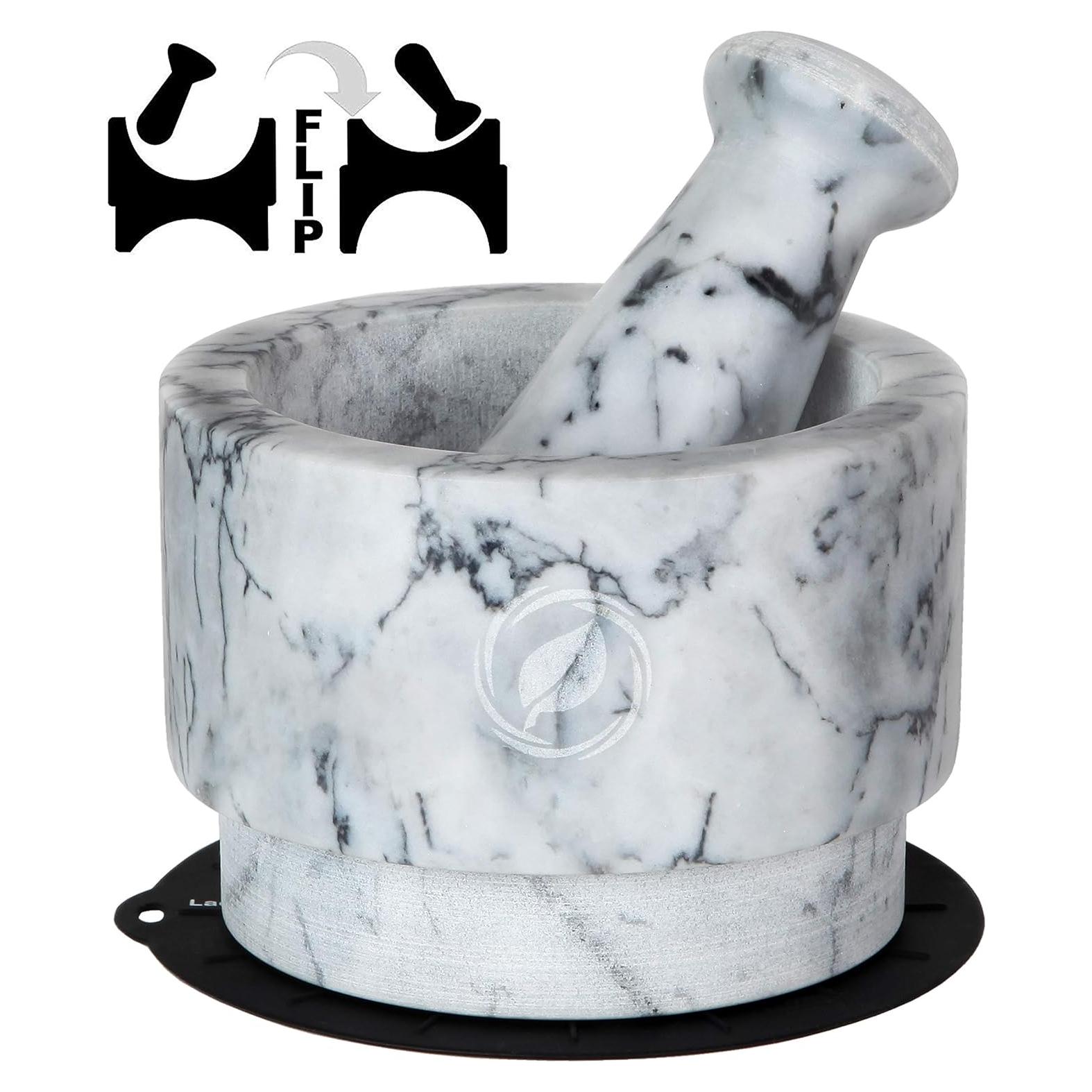 Mortero y Maja de Mármol Blanco Laevo - 2.1 Tazas, 13.97 cm