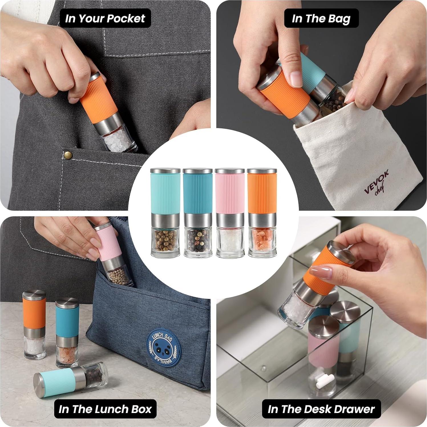 Molinillo de Sal y Pimienta VEVOK CHEF 4 Pcs Mini Portátil