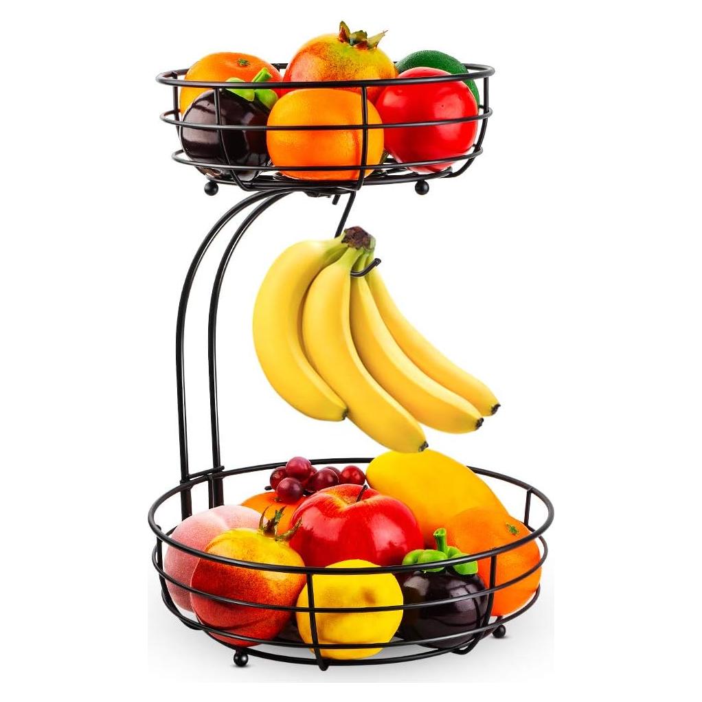 Canasta de Frutas 2 Niveles AULEDIO con Soporte para Plátanos