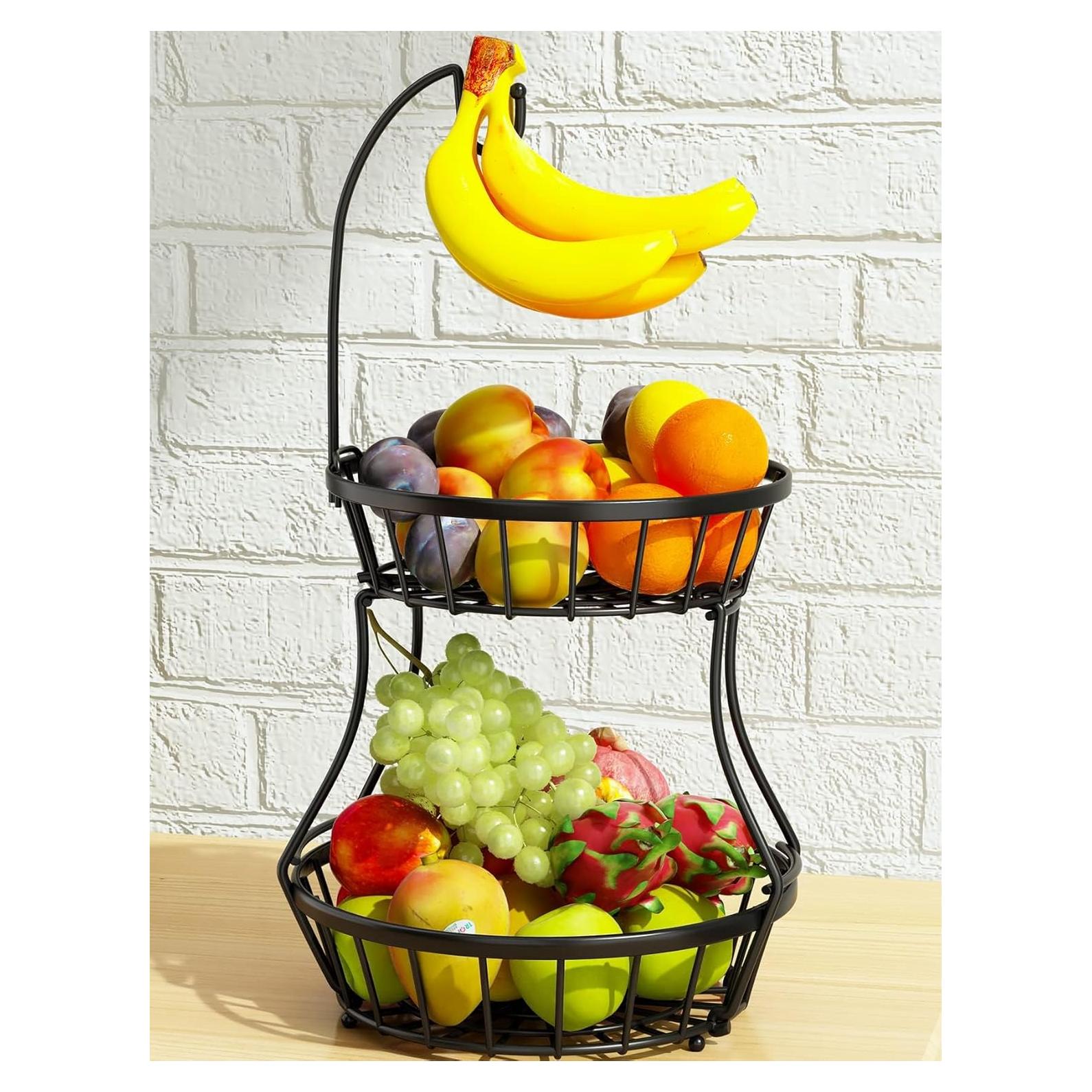 Cesta de Frutas Apilable SAYZH 2 Niveles Metal Negra 29.5x57.4 cm