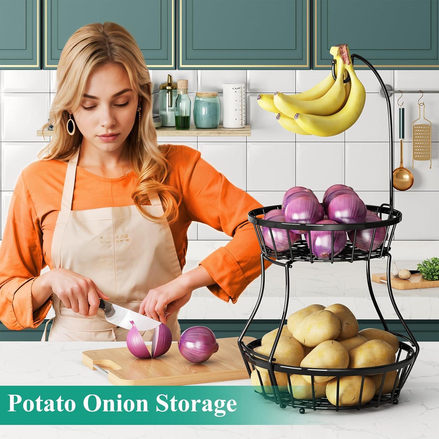 Cesta de Frutas Apilable SAYZH 2 Niveles Metal Negra 29.5x57.4 cm