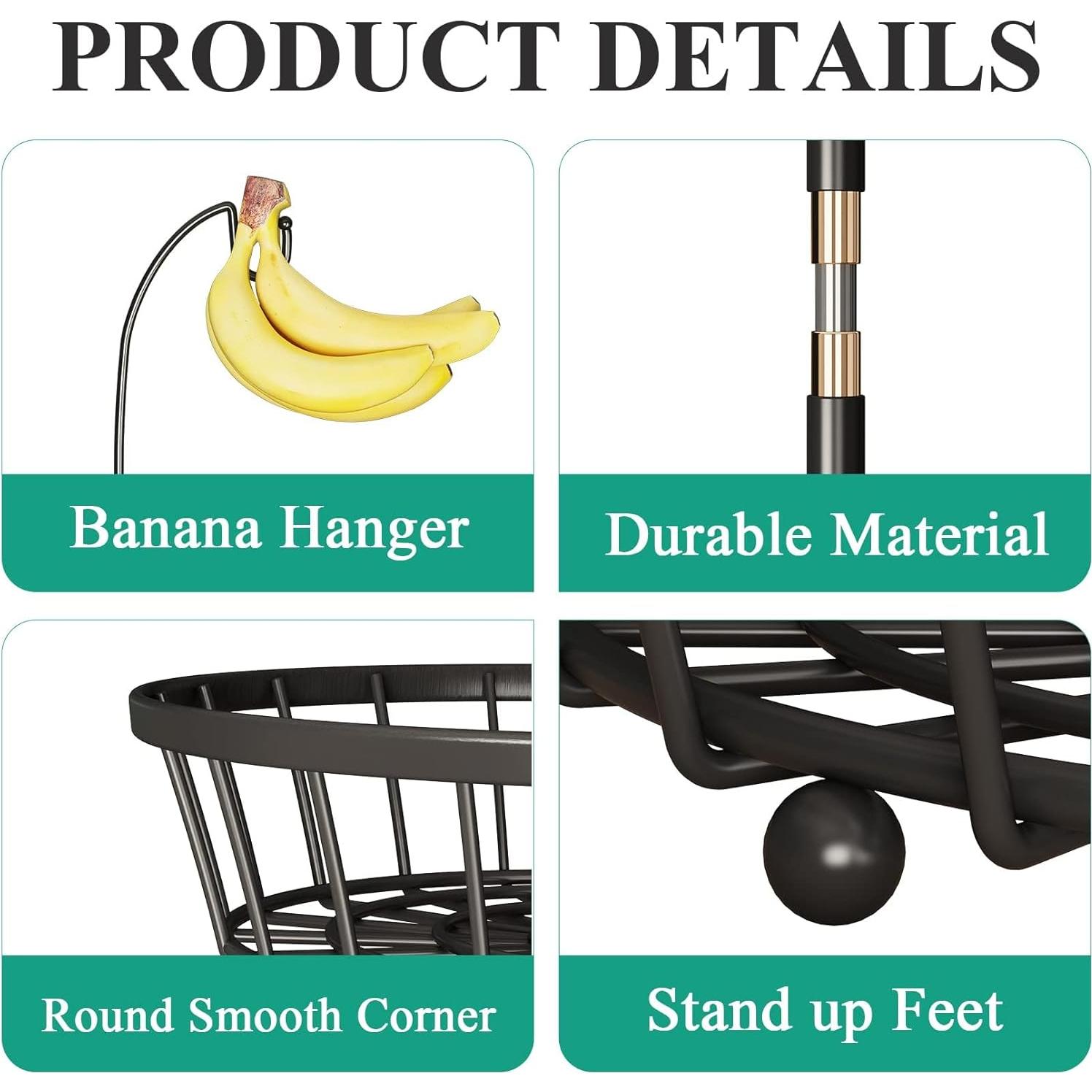 Cesta de Frutas Apilable SAYZH 2 Niveles Metal Negra 29.5x57.4 cm