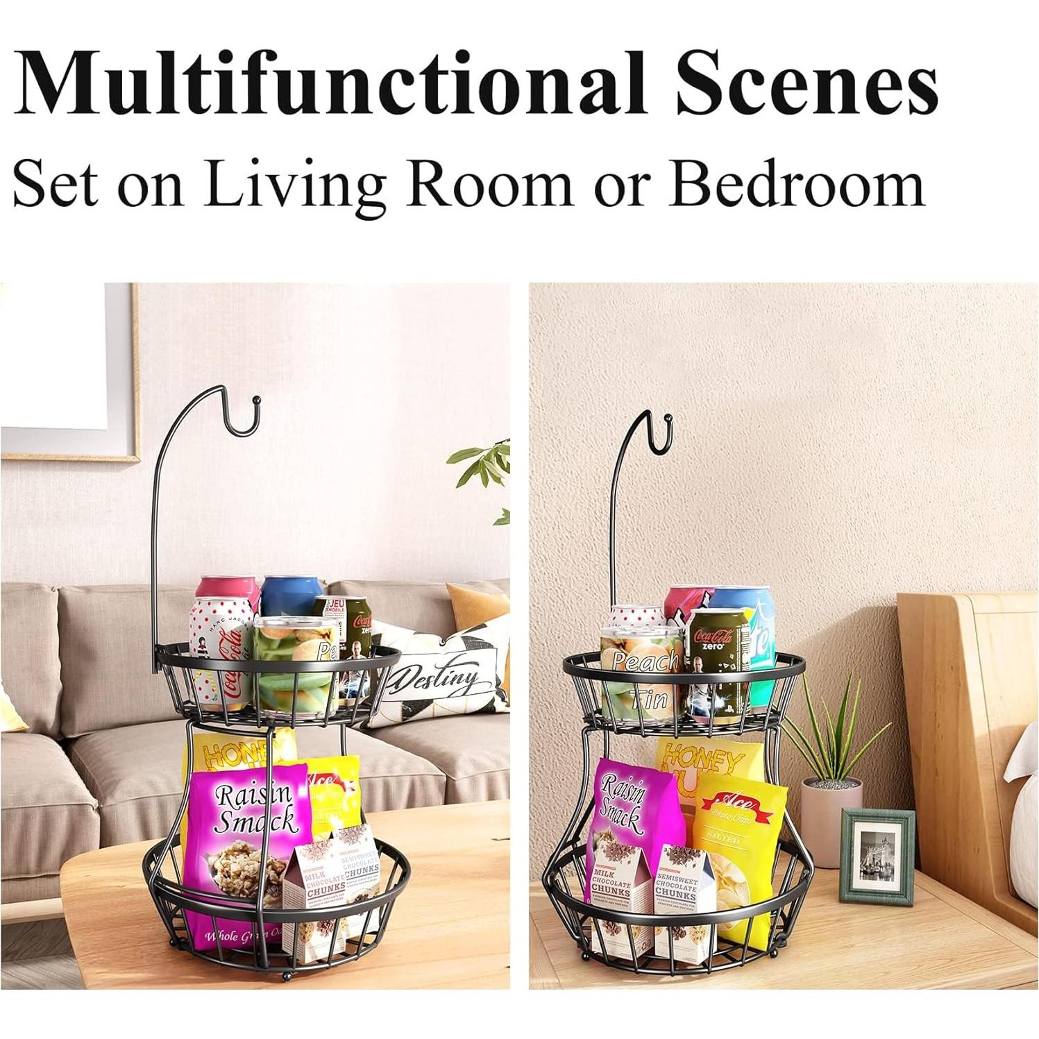 Cesta de Frutas Apilable SAYZH 2 Niveles Metal Negra 29.5x57.4 cm