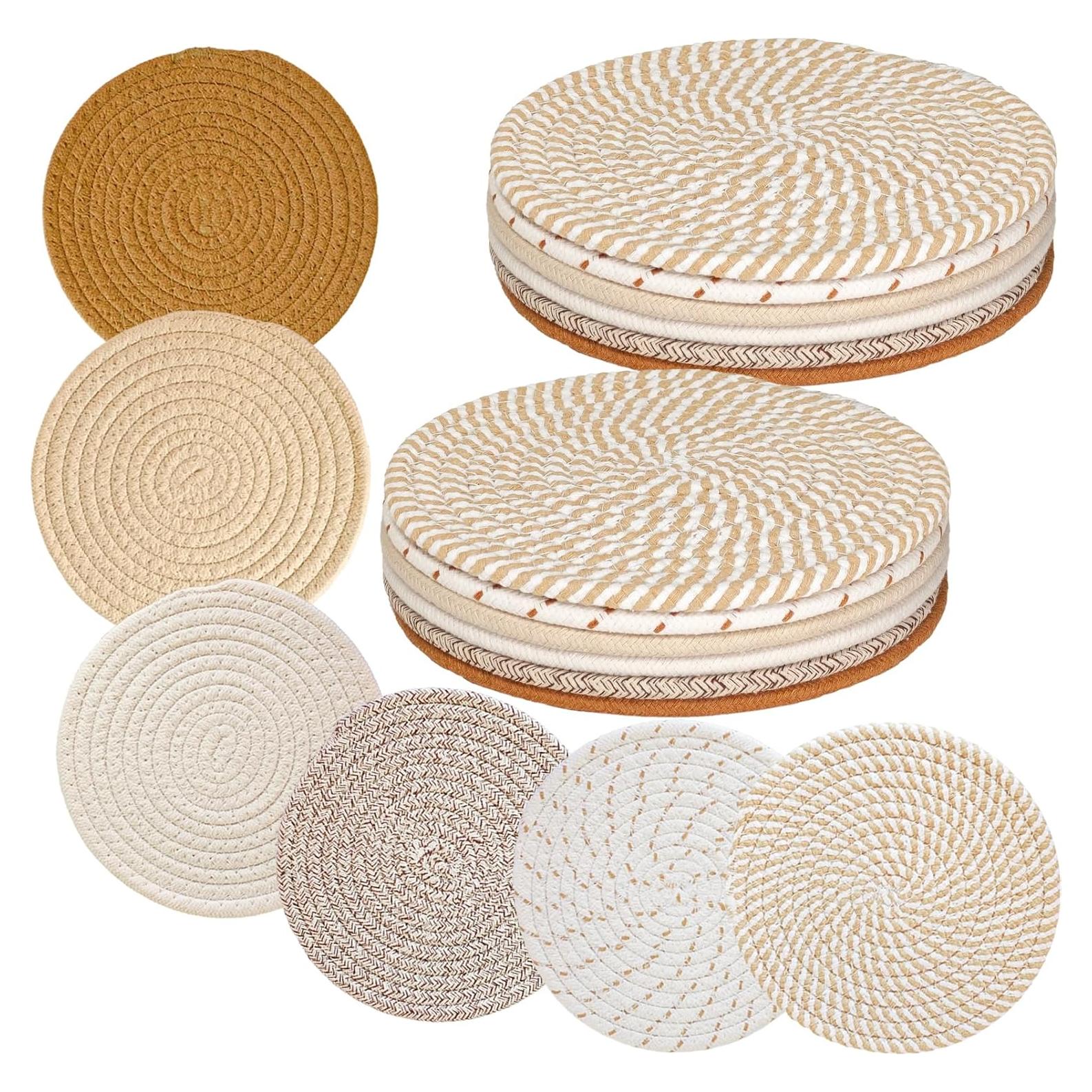 Juego de 12 Trivets Redondos de Algodón ATZNZIK 20.32 cm