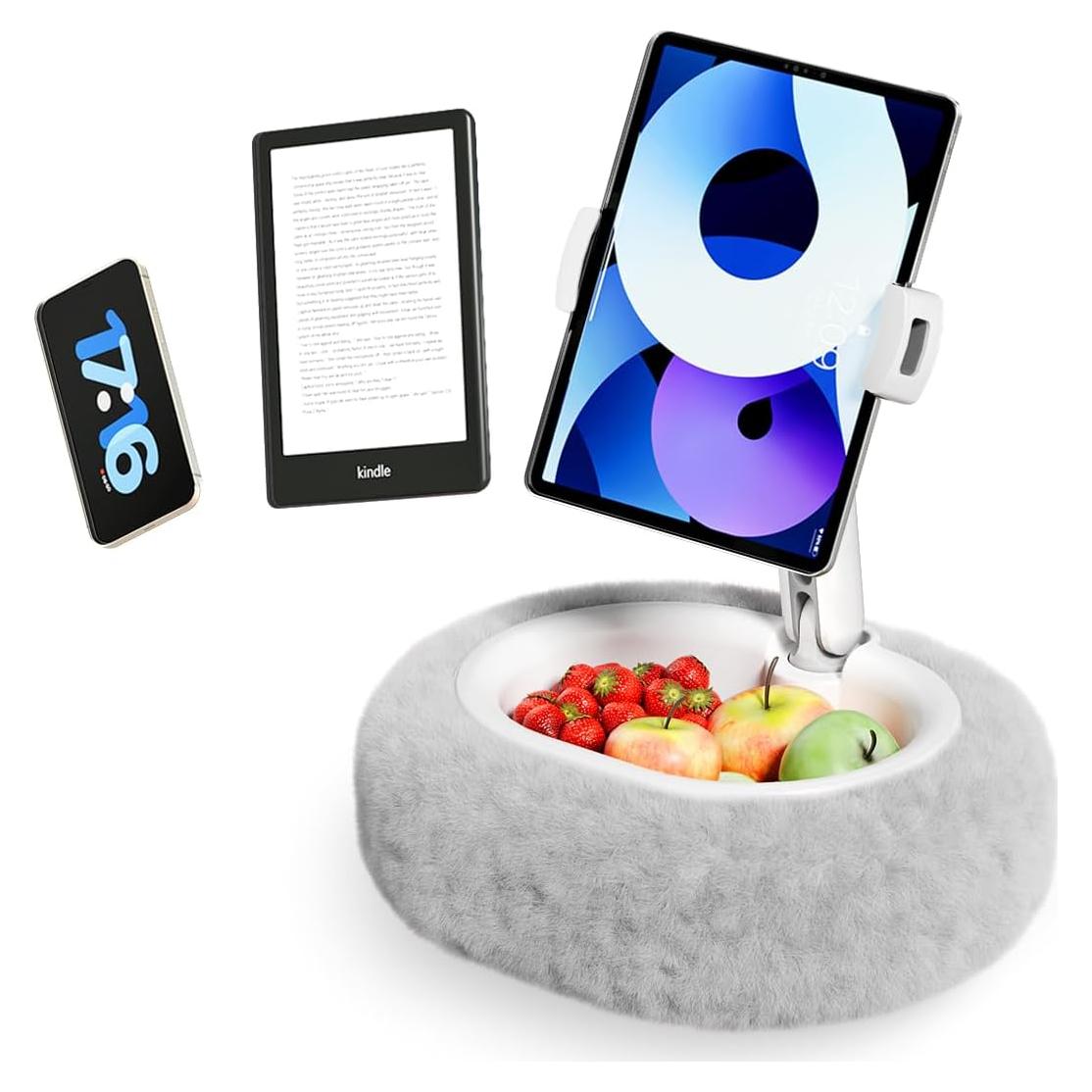 Soporte de Almohada SupeDesk Gris Suave con Tazón de Almacenamiento