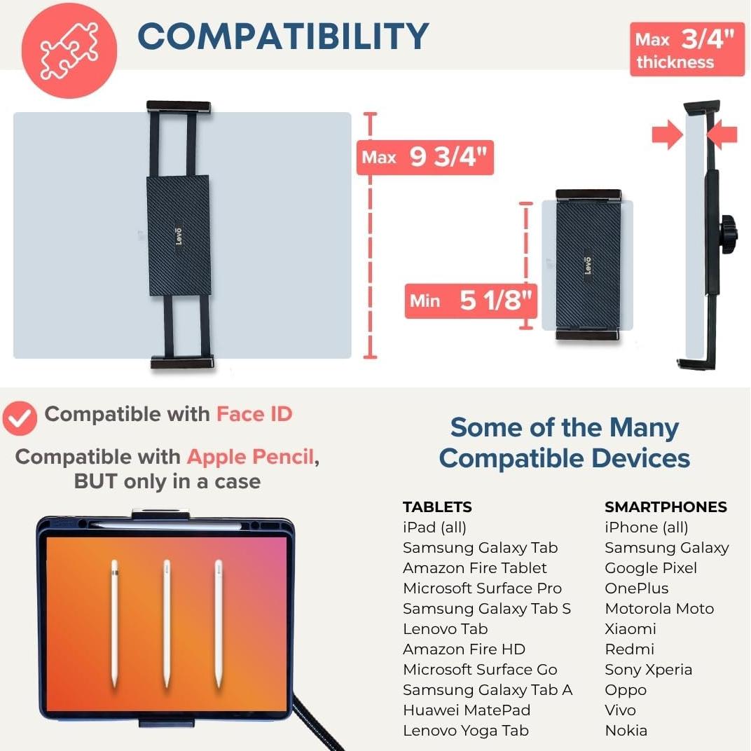 Soporte de Piso Ajustable LEVO con Ruedas para Tabletas y Teléfonos