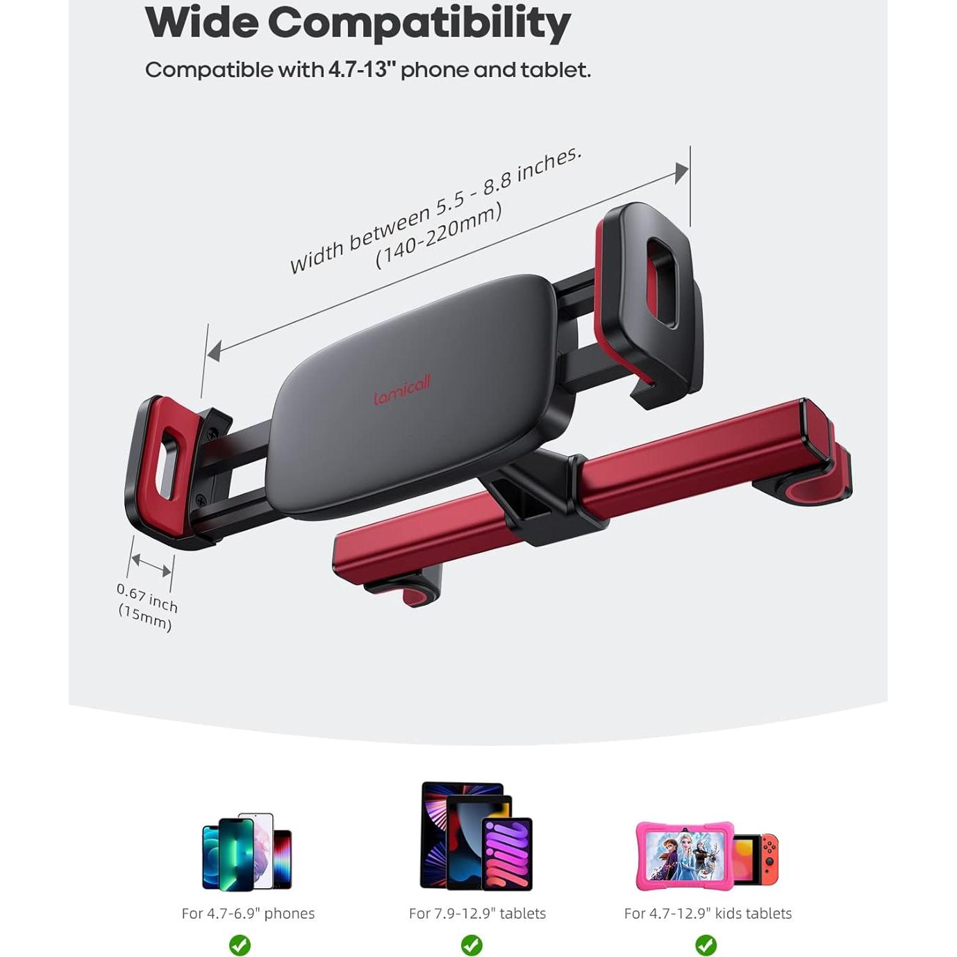 Soporte para Tableta Lamicall Rojo para Auto 4.7-13"