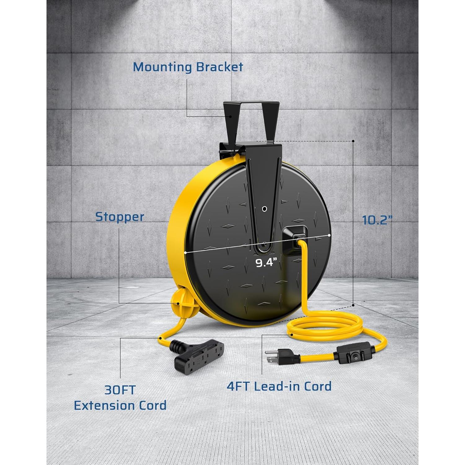 Carrete de Cable de Extensión Retráctil DEWENWILS 9.14 m 10A