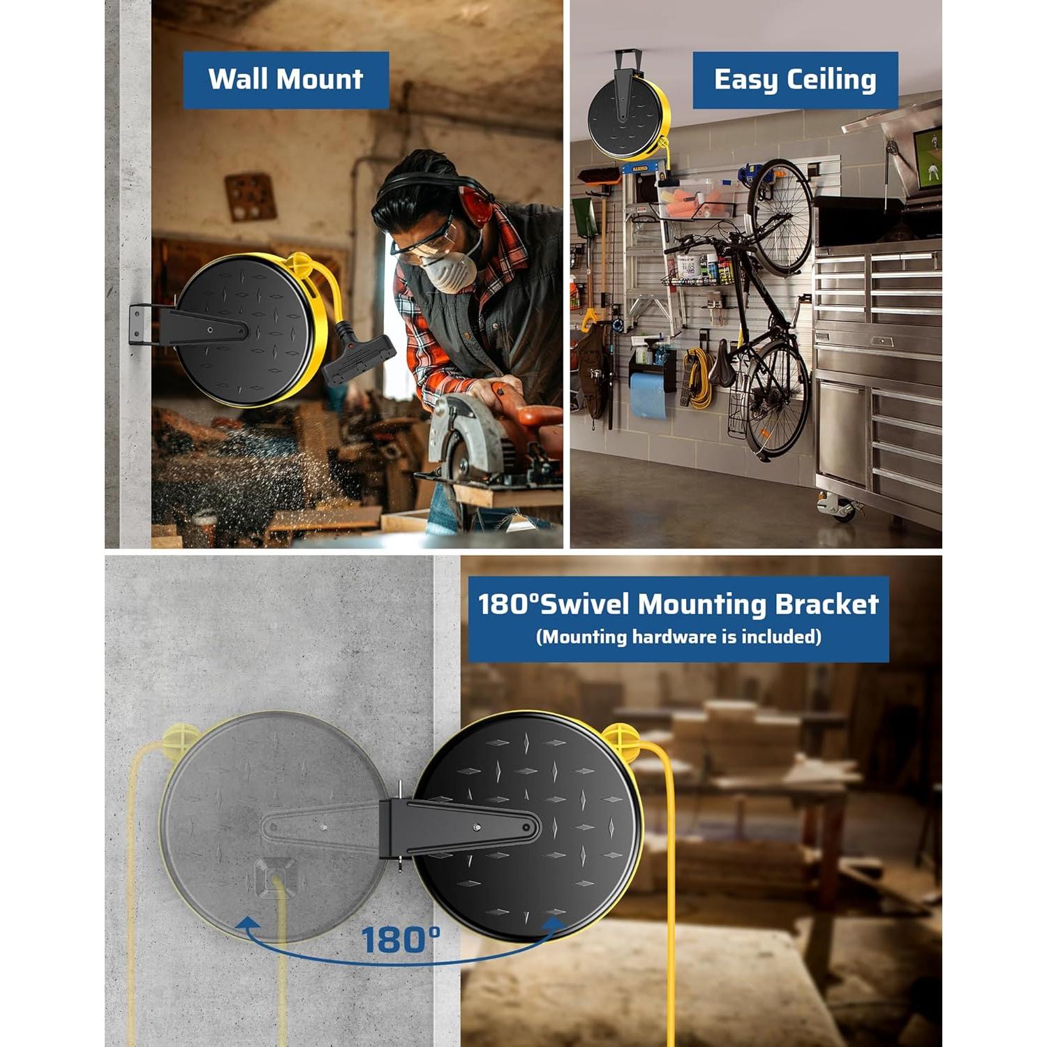 Carrete de Cable de Extensión Retráctil DEWENWILS 9.14 m 10A