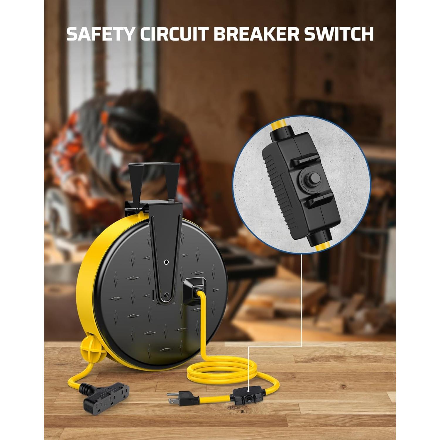 Carrete de Cable de Extensión Retráctil DEWENWILS 9.14 m 10A