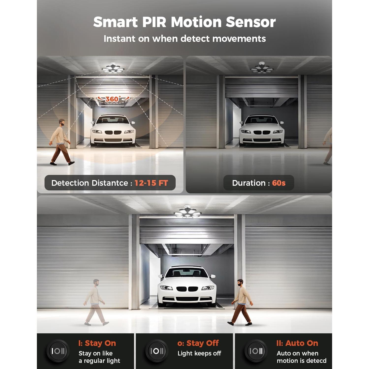 Luz de Garaje LED con Sensor de Movimiento 25000LM 6500K