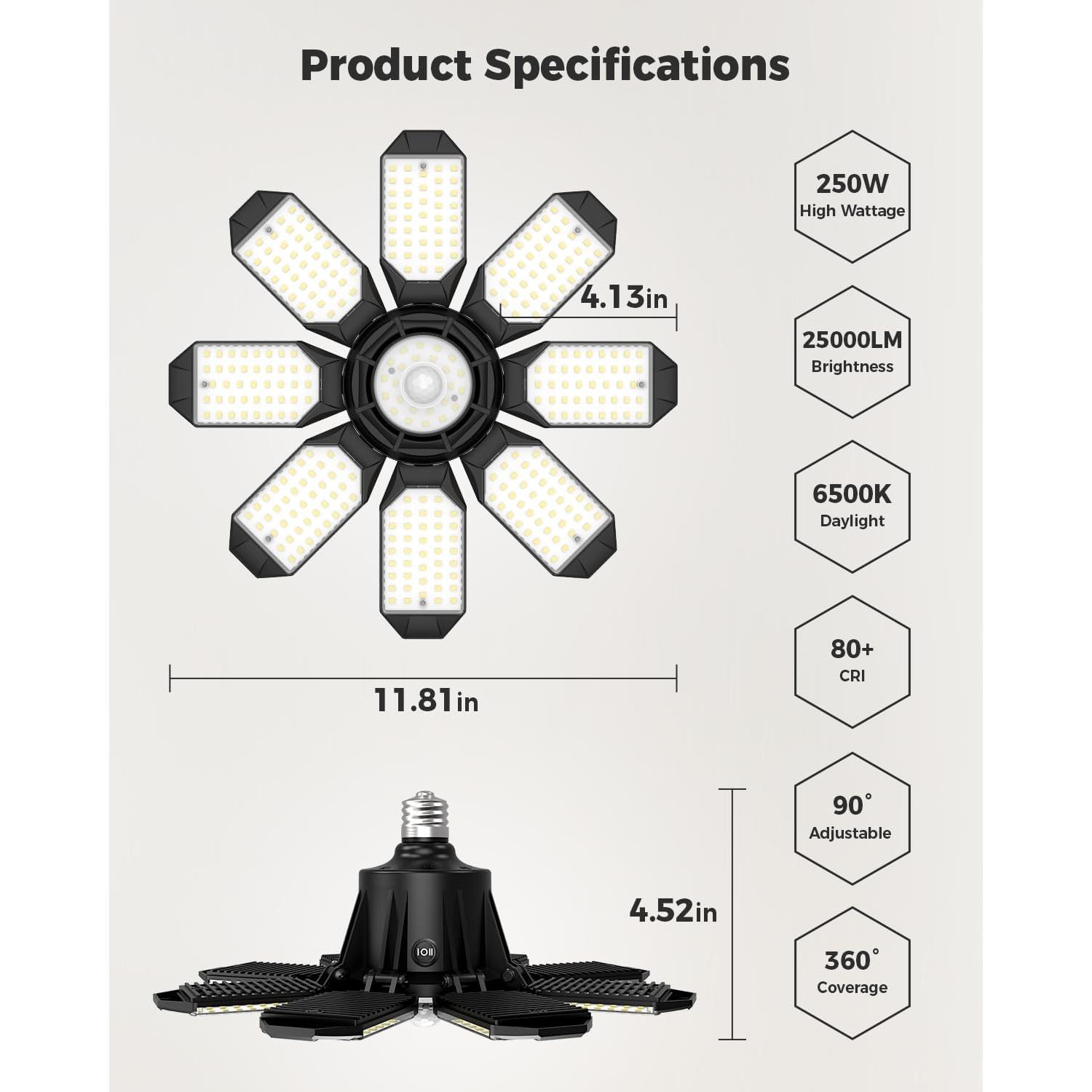 Luz de Garaje LED con Sensor de Movimiento 25000LM 6500K