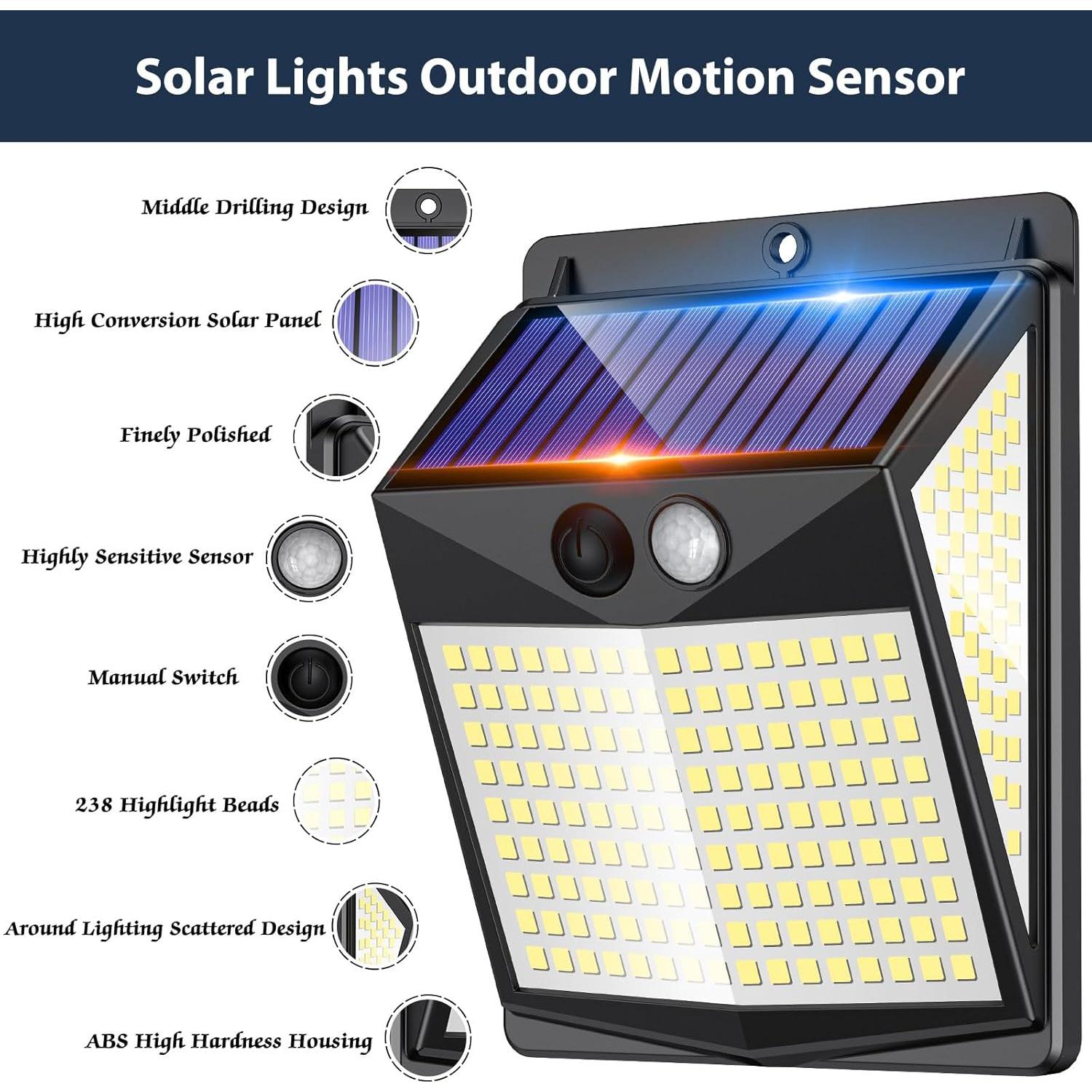 Luces Solares de Movimiento ECGER 238 LED IP65 6 Paquete