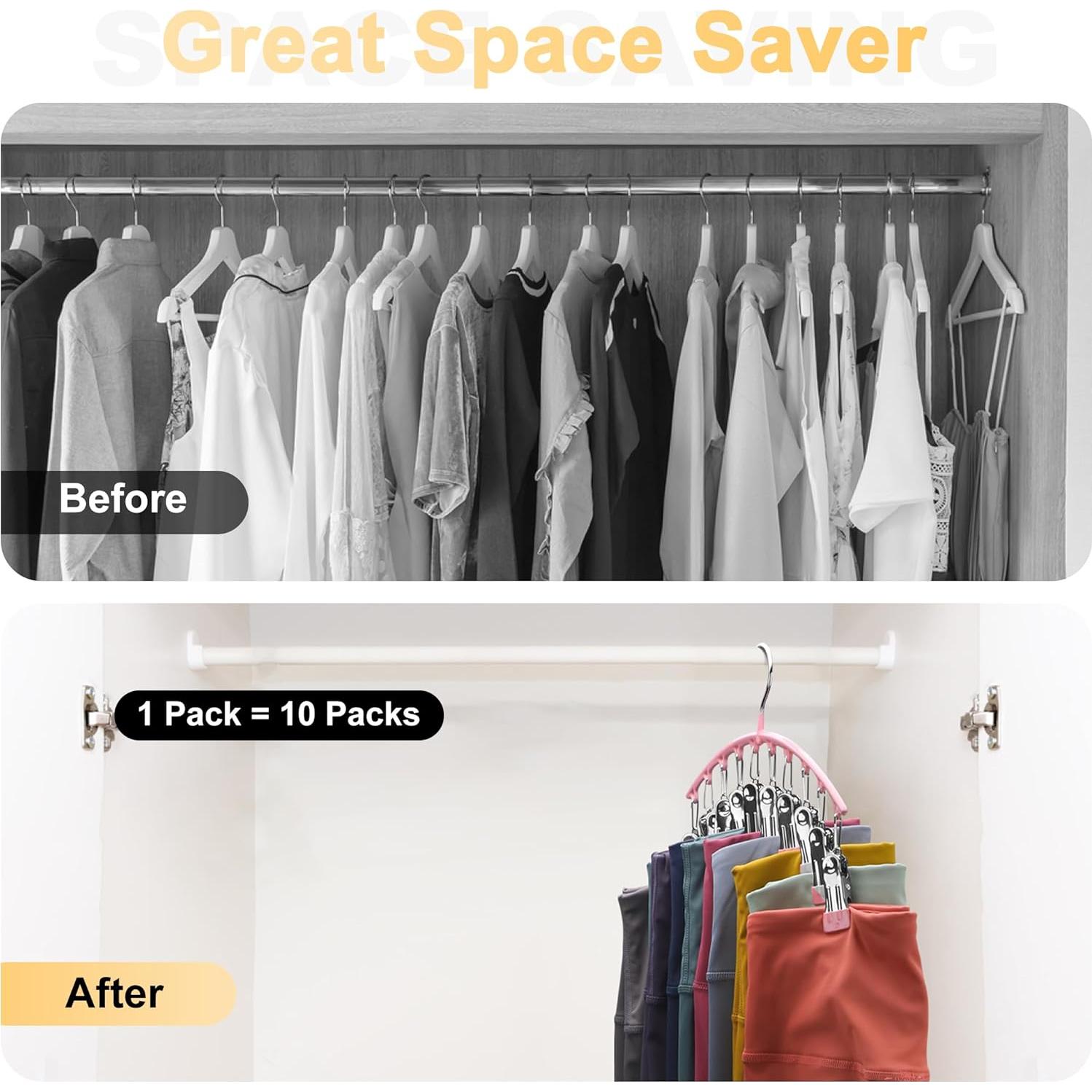 Perchas de Yoga Volnamal Rosa con 10 Clips para 10 Leggings