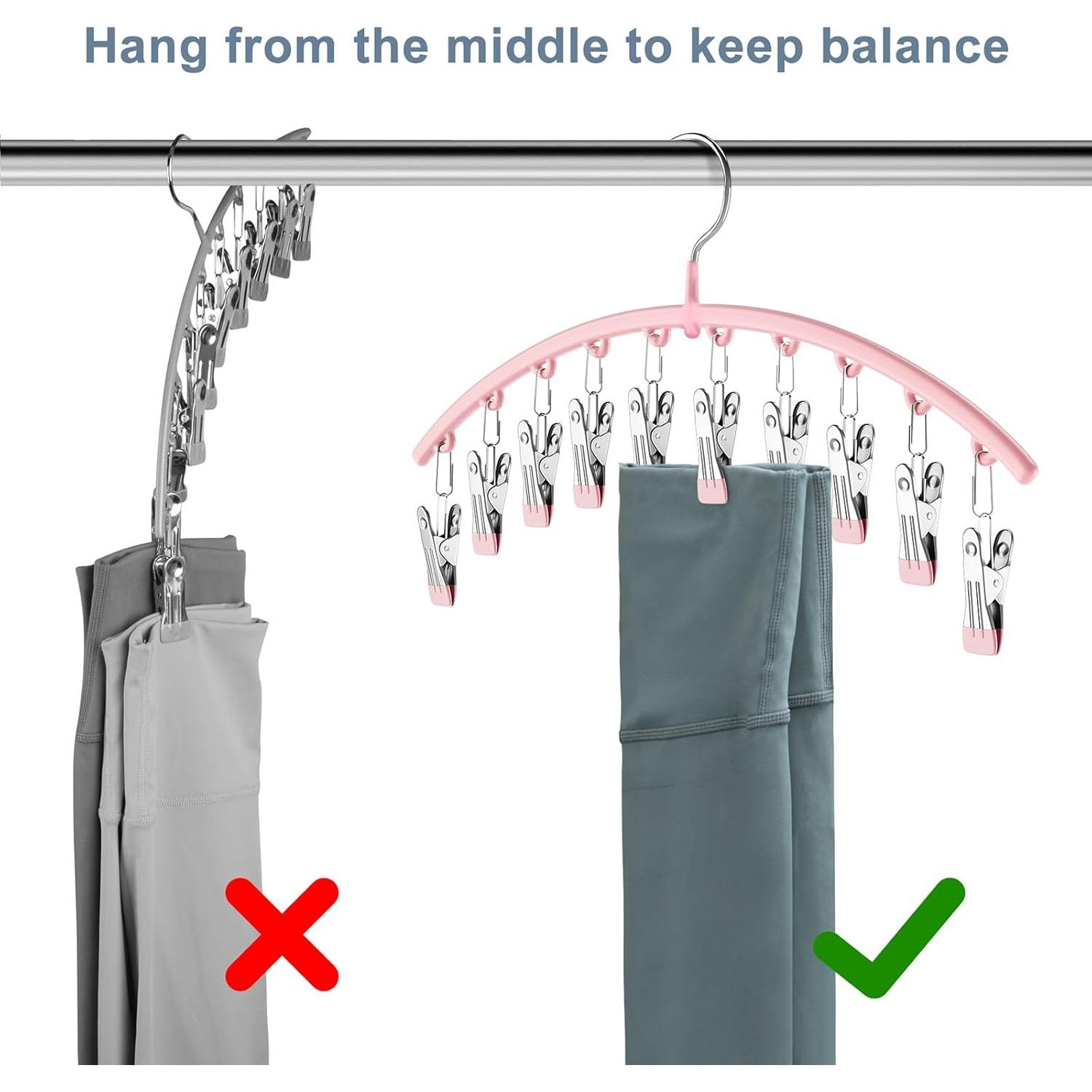 Perchas de Yoga Volnamal Rosa con 10 Clips para 10 Leggings