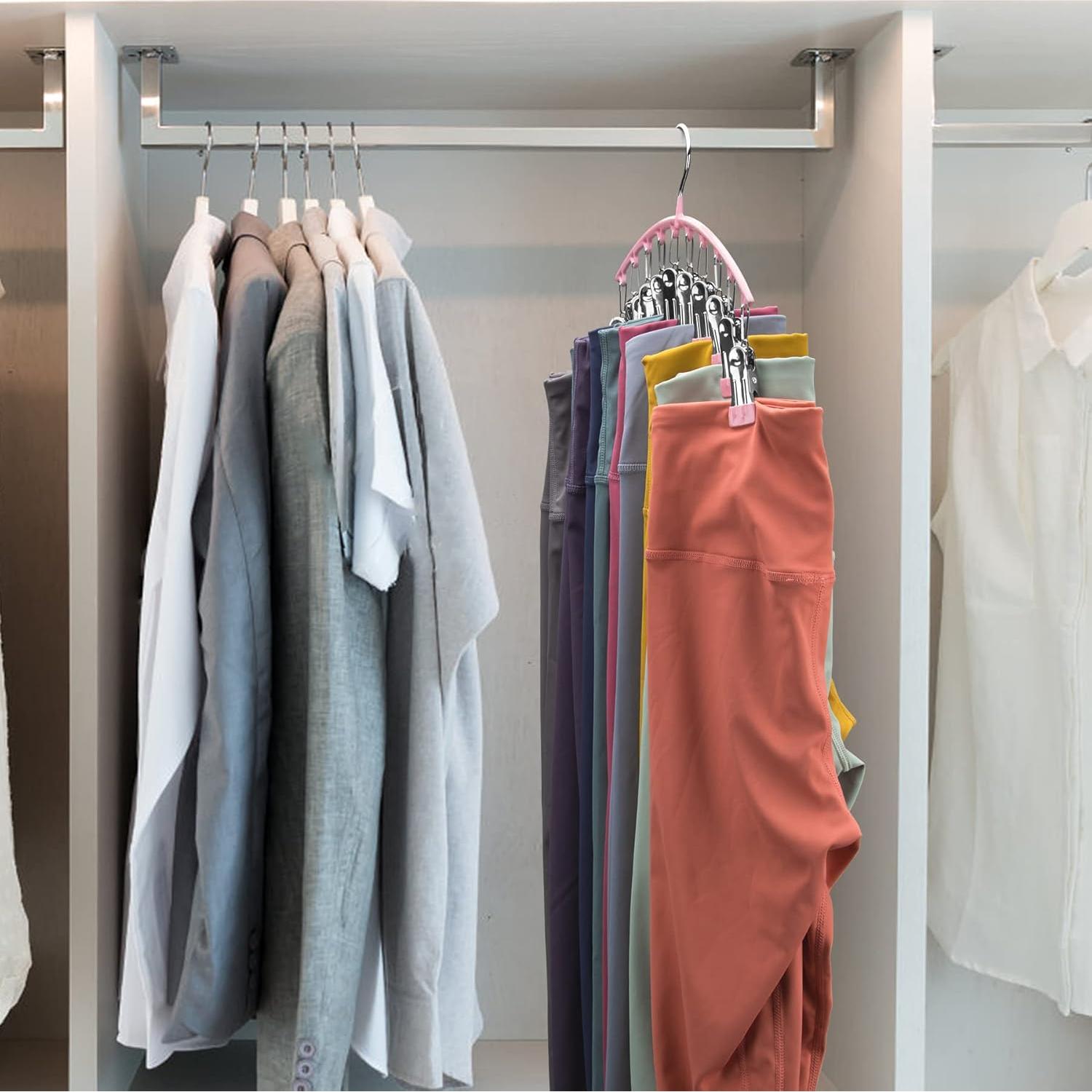 Perchas de Yoga Volnamal Rosa con 10 Clips para 10 Leggings