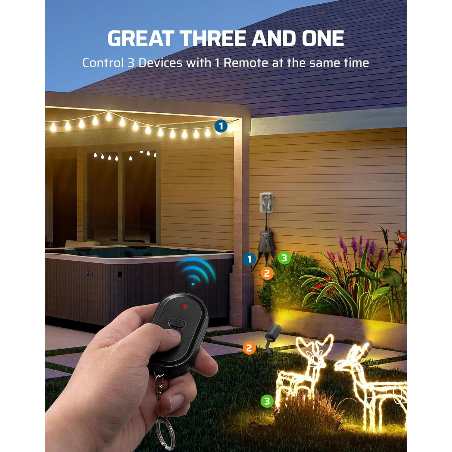 Enchufe Remoto DEWENWILS para Exterior 15A 3 Salidas IP65